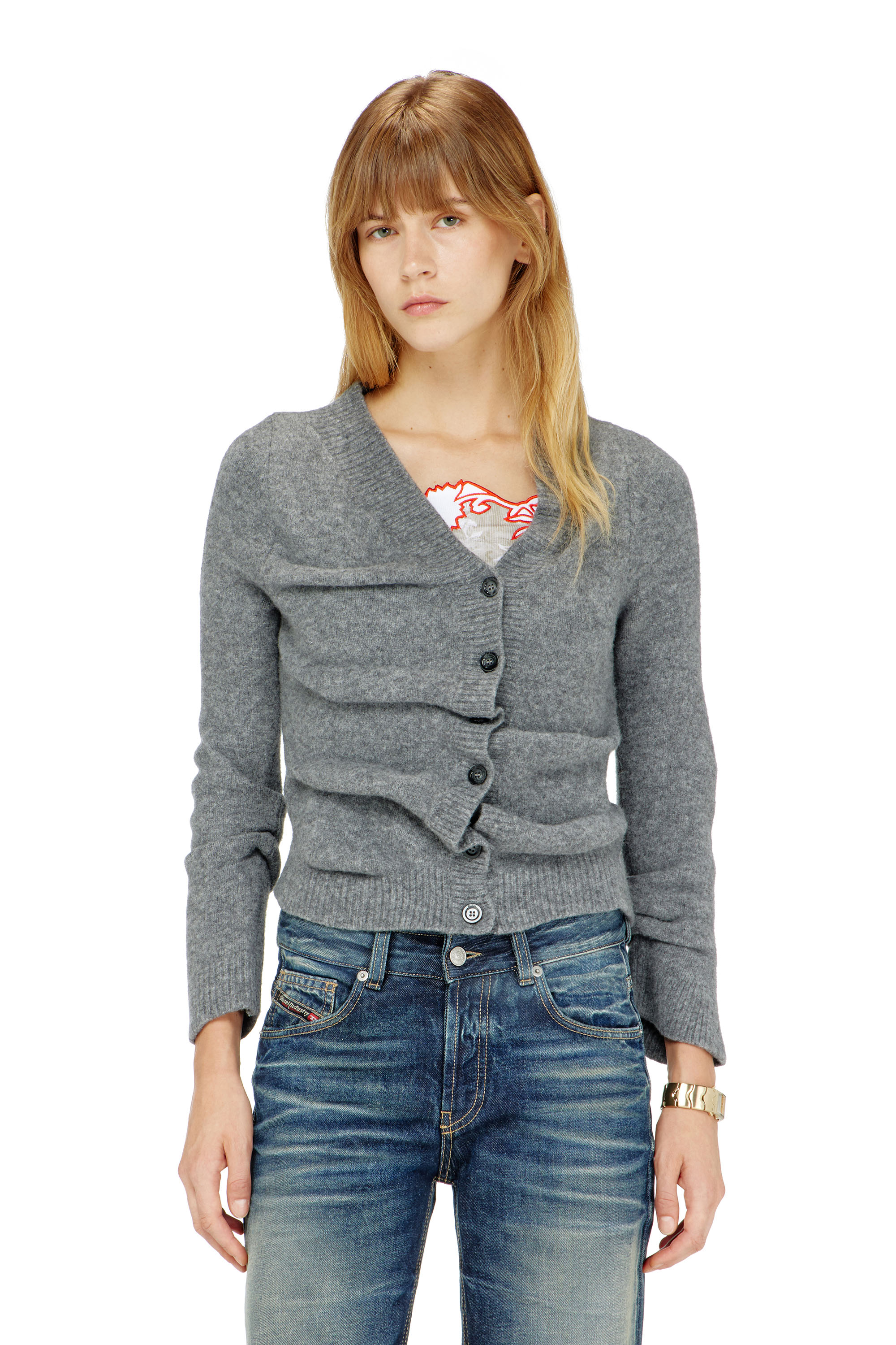 Diesel - M-AVA, Woman's Cropped cardigan in wrinkled boiled knit in null - 1