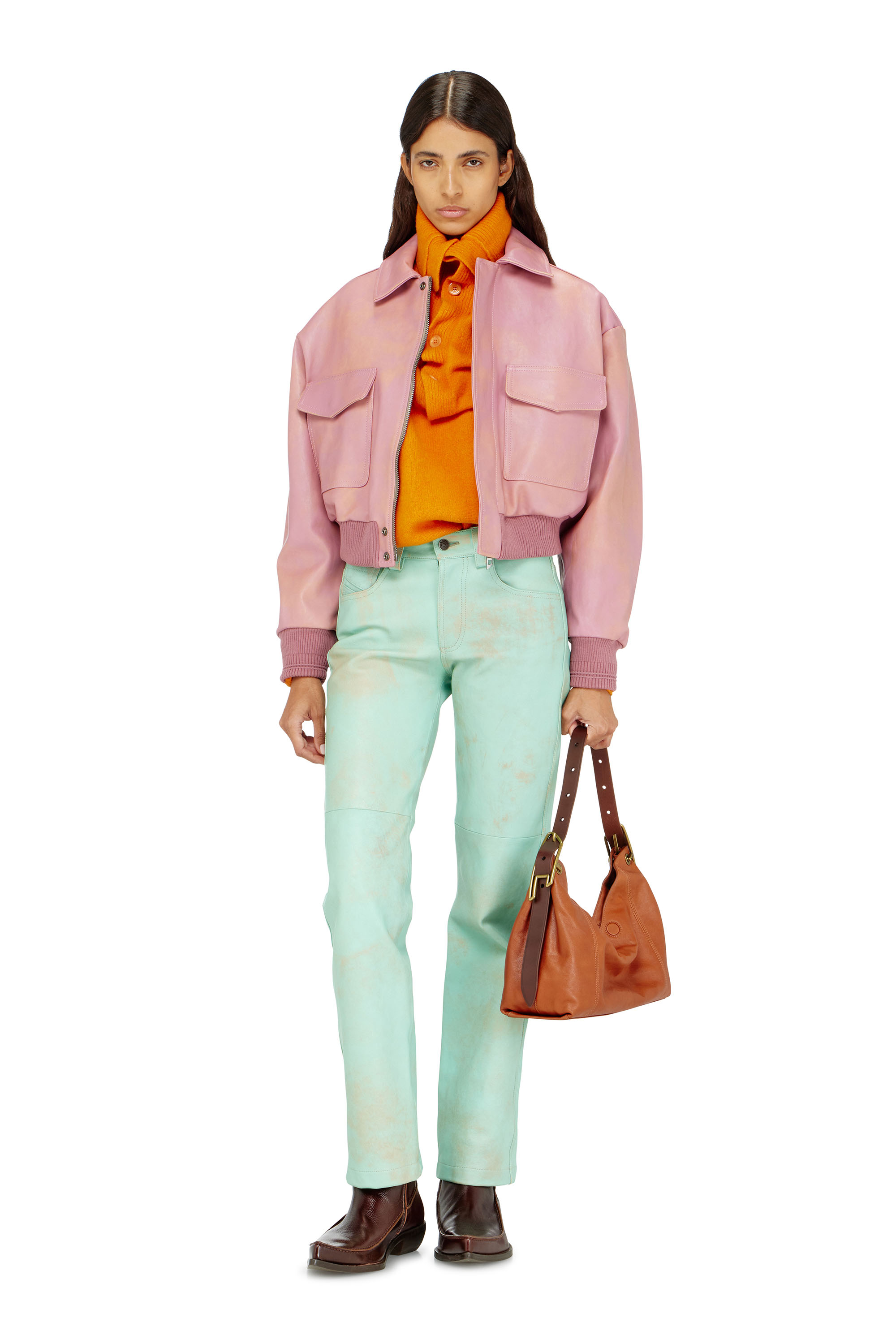 Diesel - L-AVIA, Woman's Aviator jacket in treated leather in null - 1