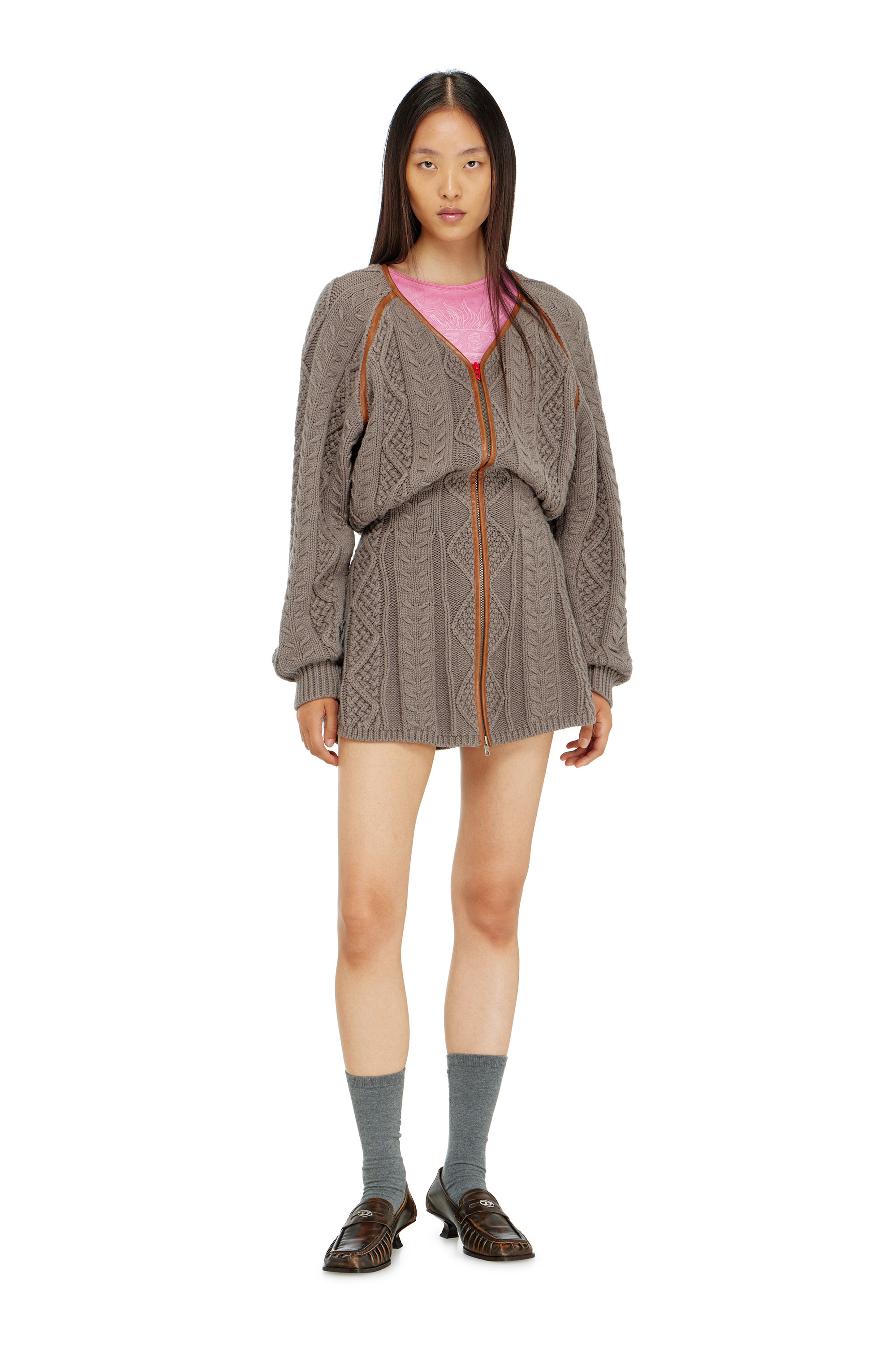 Diesel - M-INTESSE, Woman's Mini cardigan dress in cable knit in Grey - 3