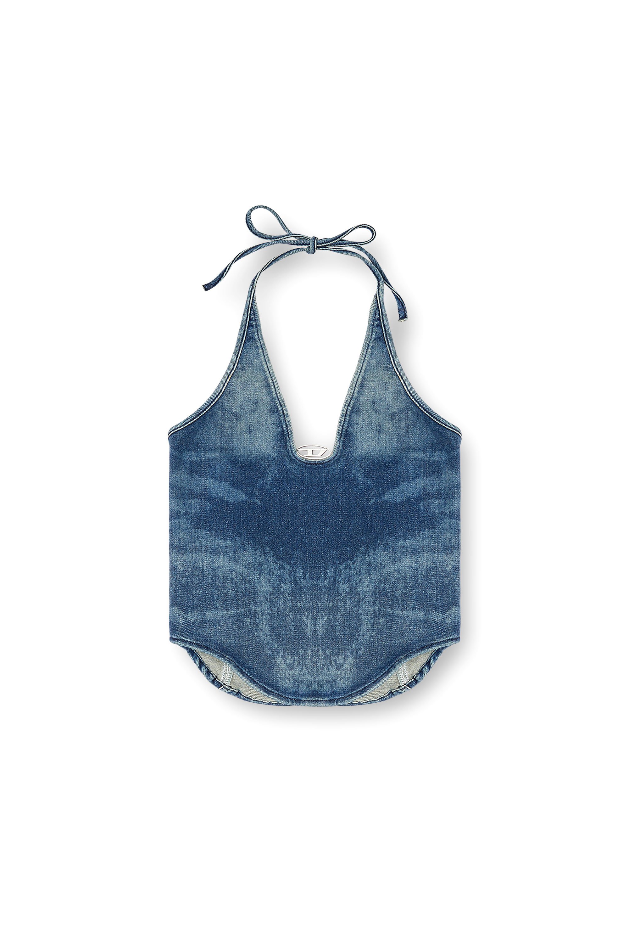 Diesel - DE-JANICE-S, Woman's Halterneck top in Reform denim in Medium blue - 3