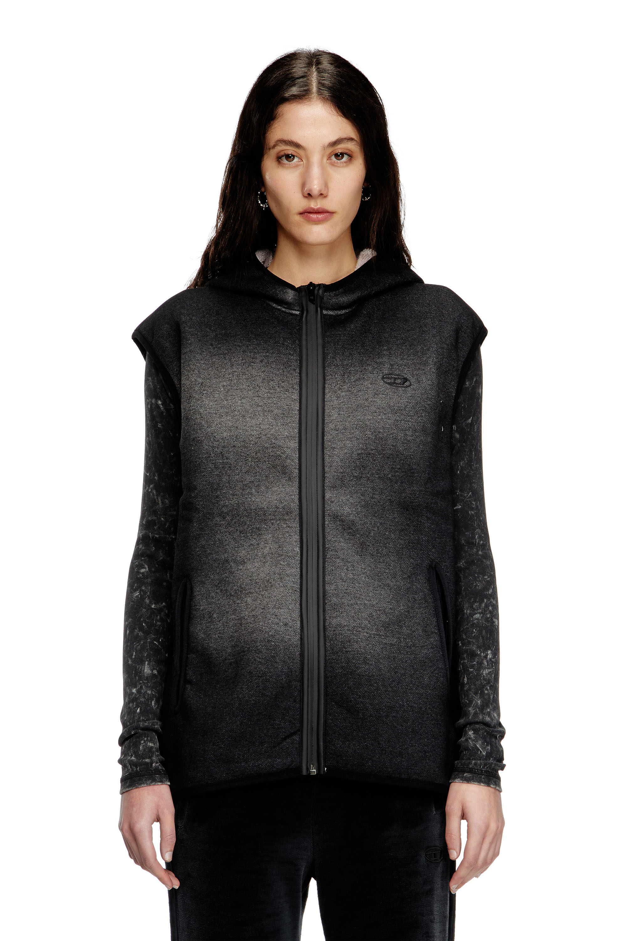 Diesel - S-HAKY, Unisex's Hooded vest in denim-effect jacquard in Black - 5