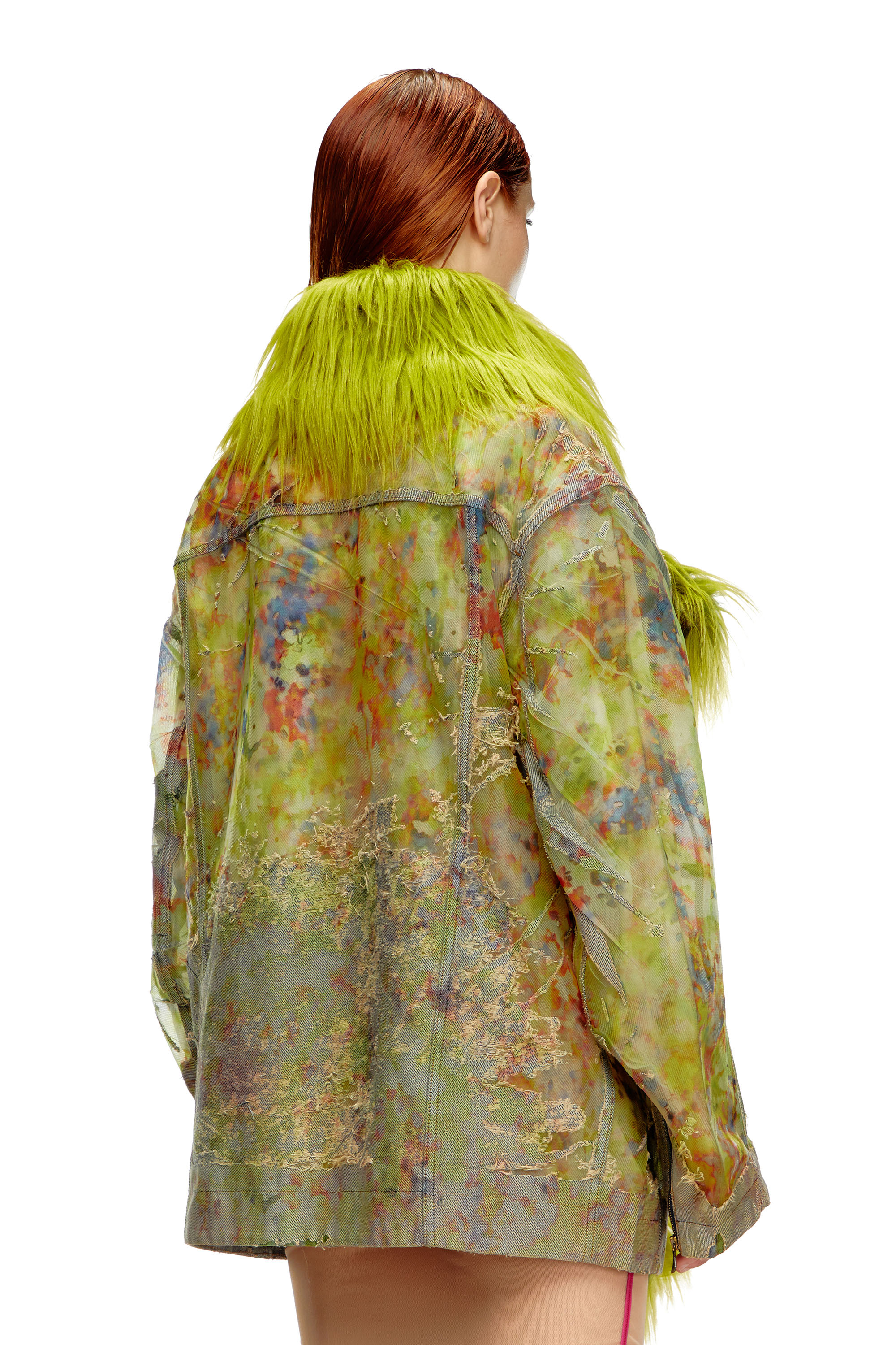Diesel - DE-BIKA-FSE, Woman Printed devoré jacket with shaggy collar in Green - Image 3
