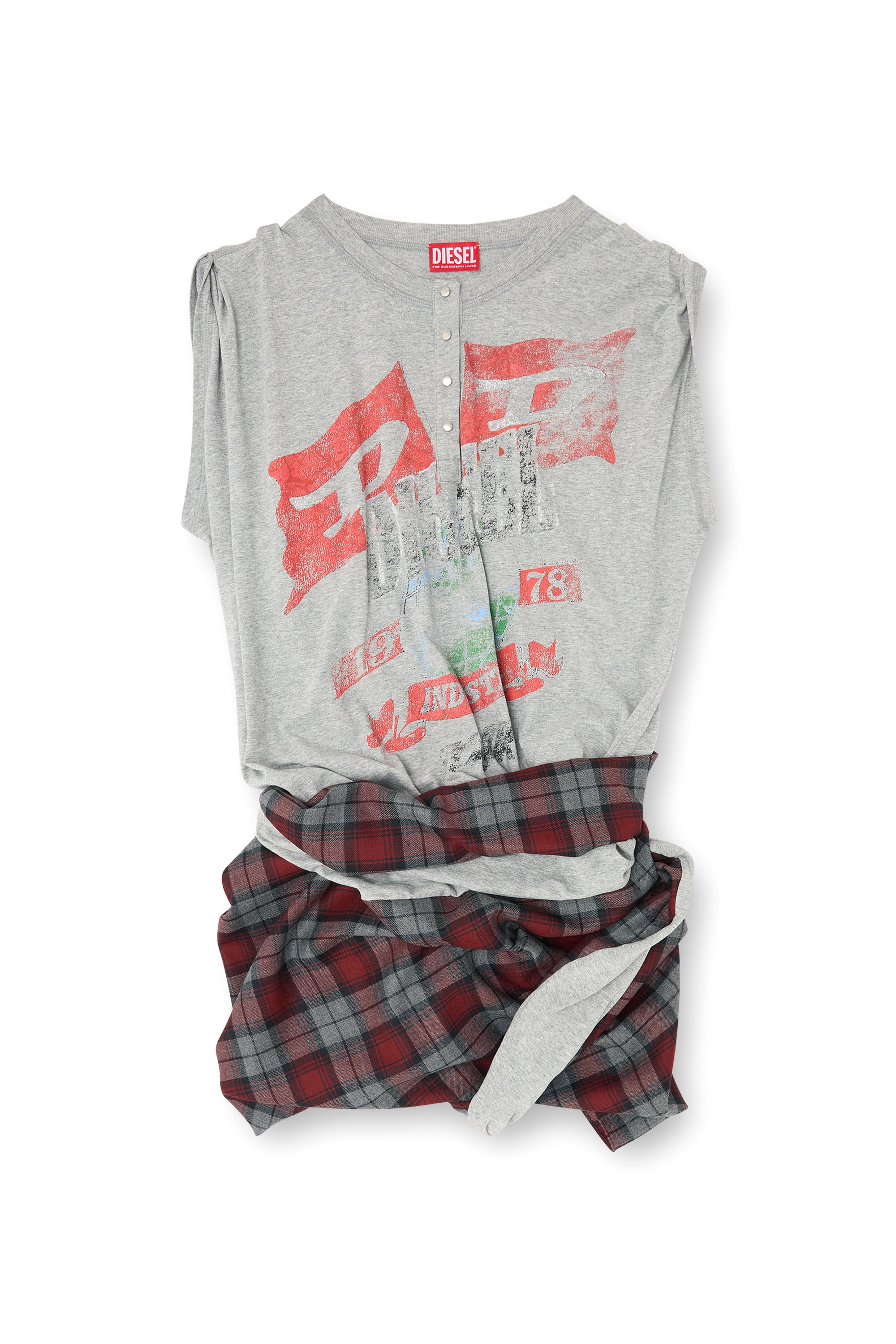 Diesel - J-VOXA-CHECK, Woman's Playsuit in jersey and check wool in Grey - 1