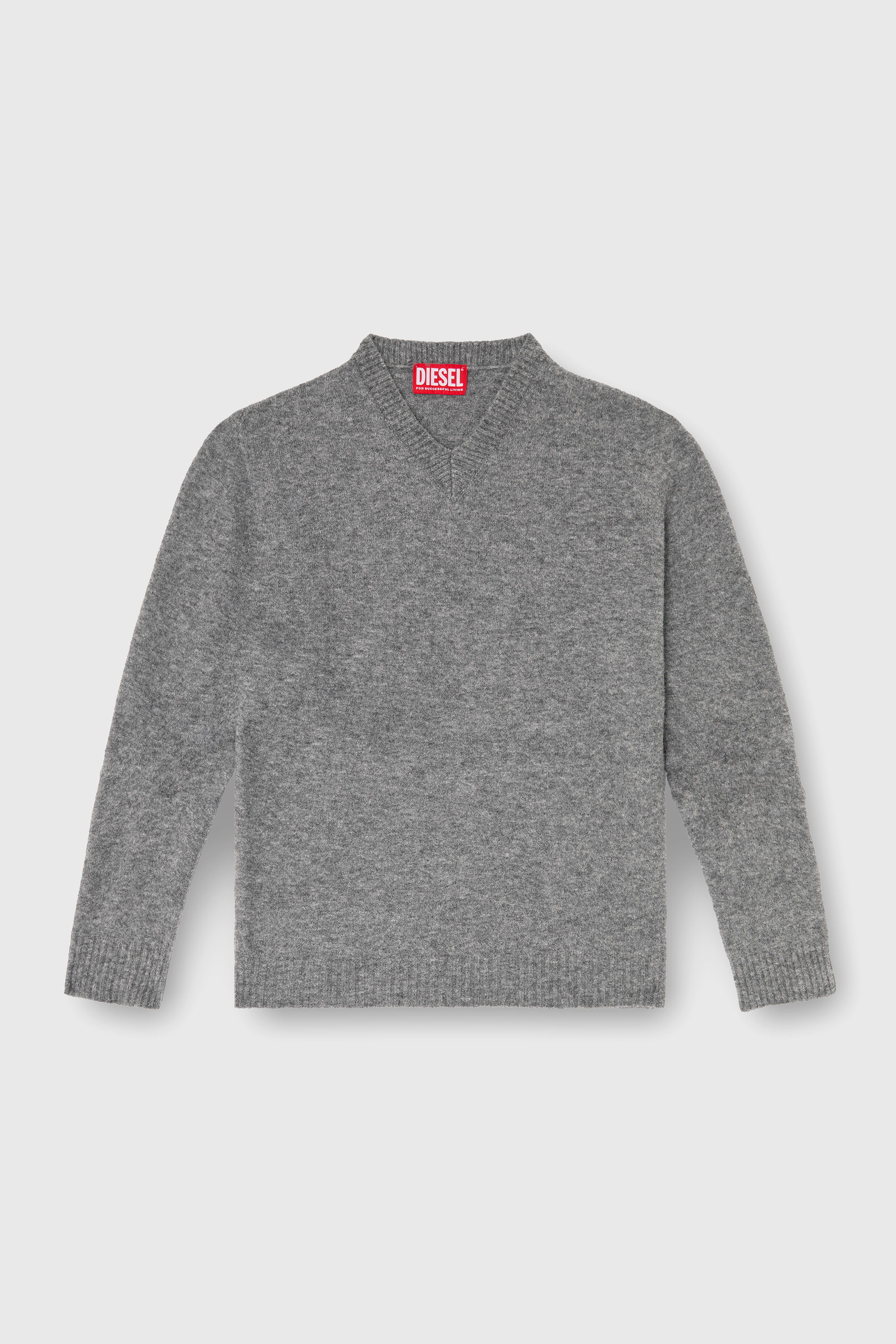 Diesel - K-ANDIE, Man's V-neck jumper in wrinkled boiled knit in Grey - 2