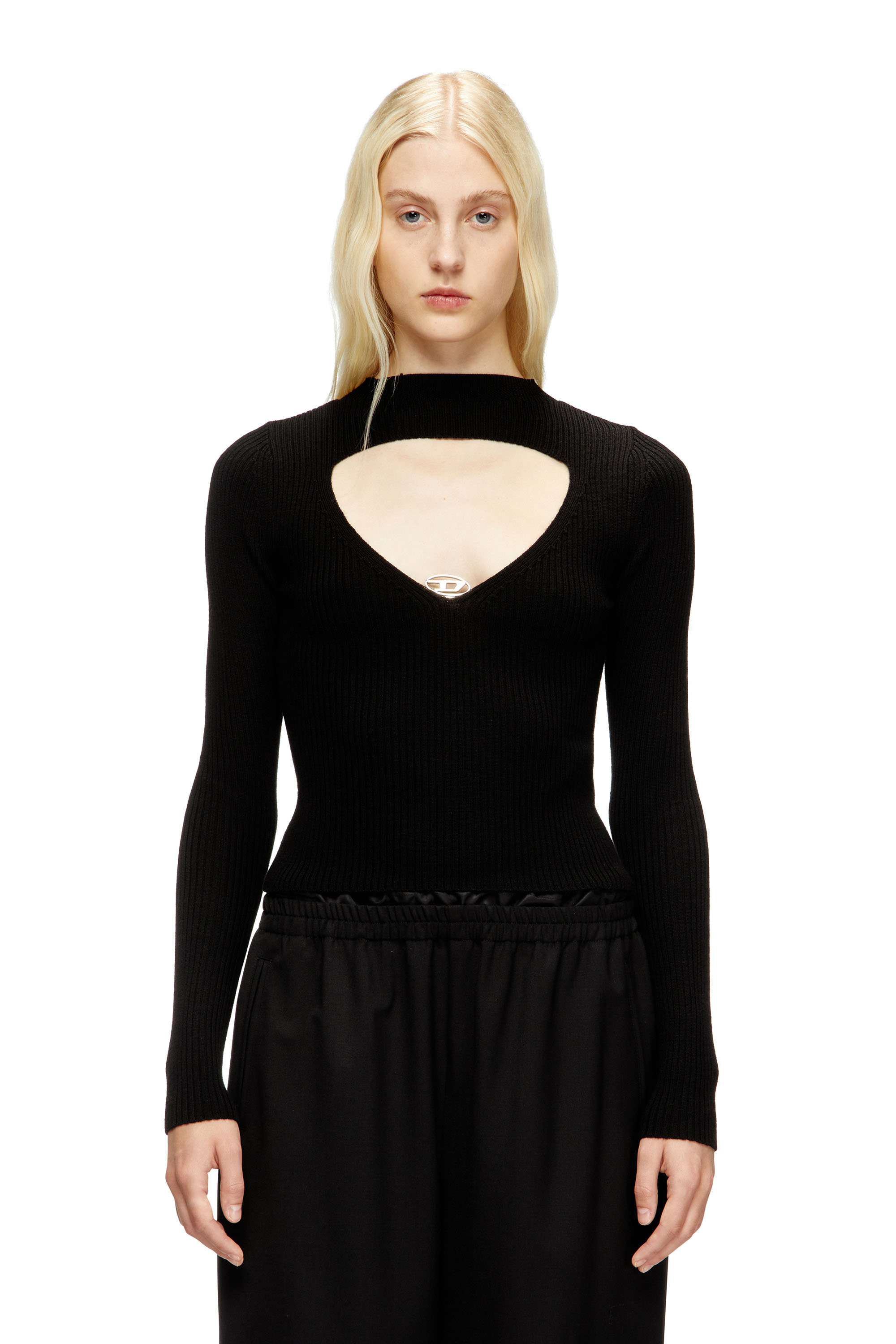 Diesel - M-OLINA, Woman's Ribbed wool jumper with cut-out in Black - 3