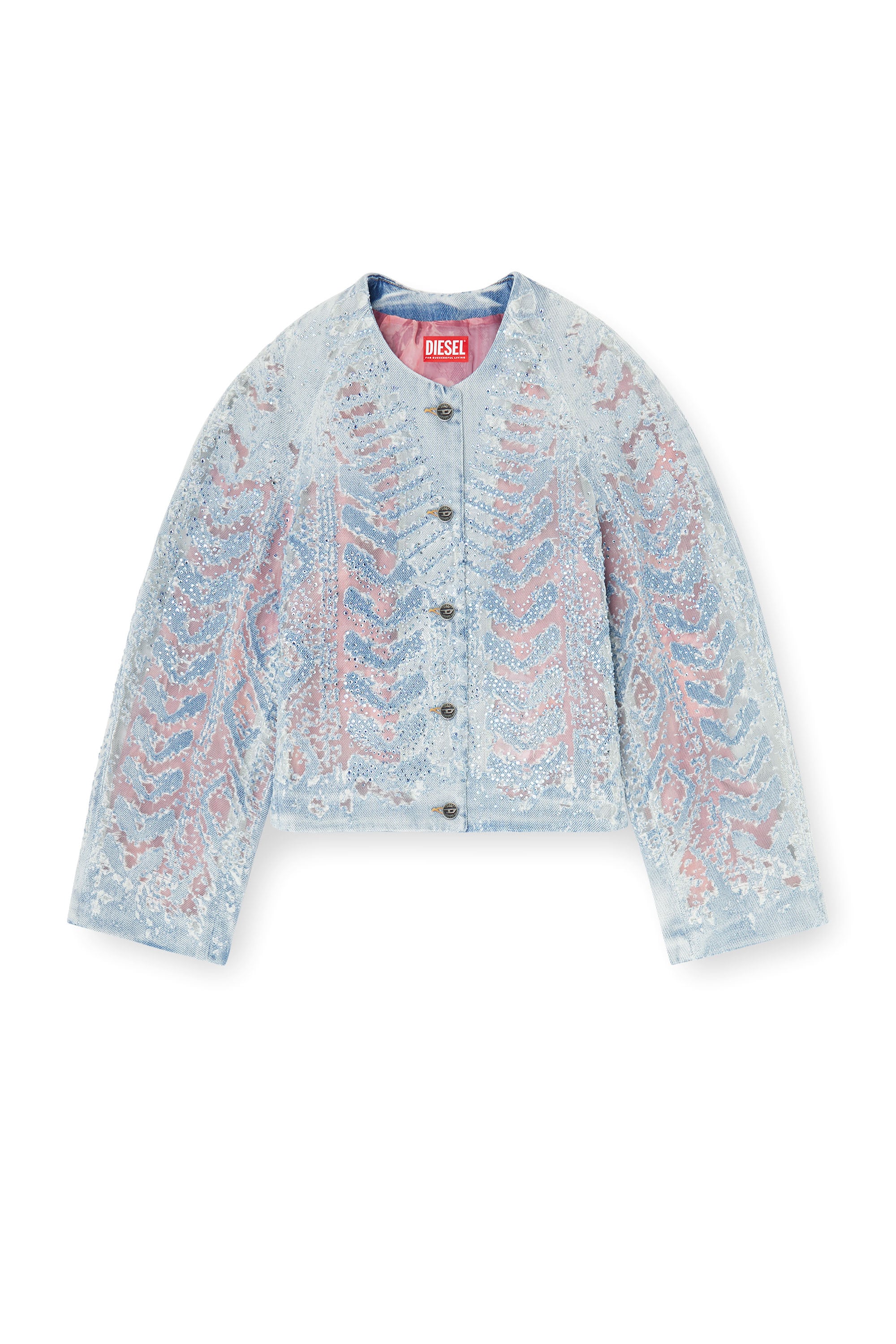 Diesel - DE-SOLIXIA-S, Woman's Jacket in microstone devor&eacute; denim in Light Blue - 3