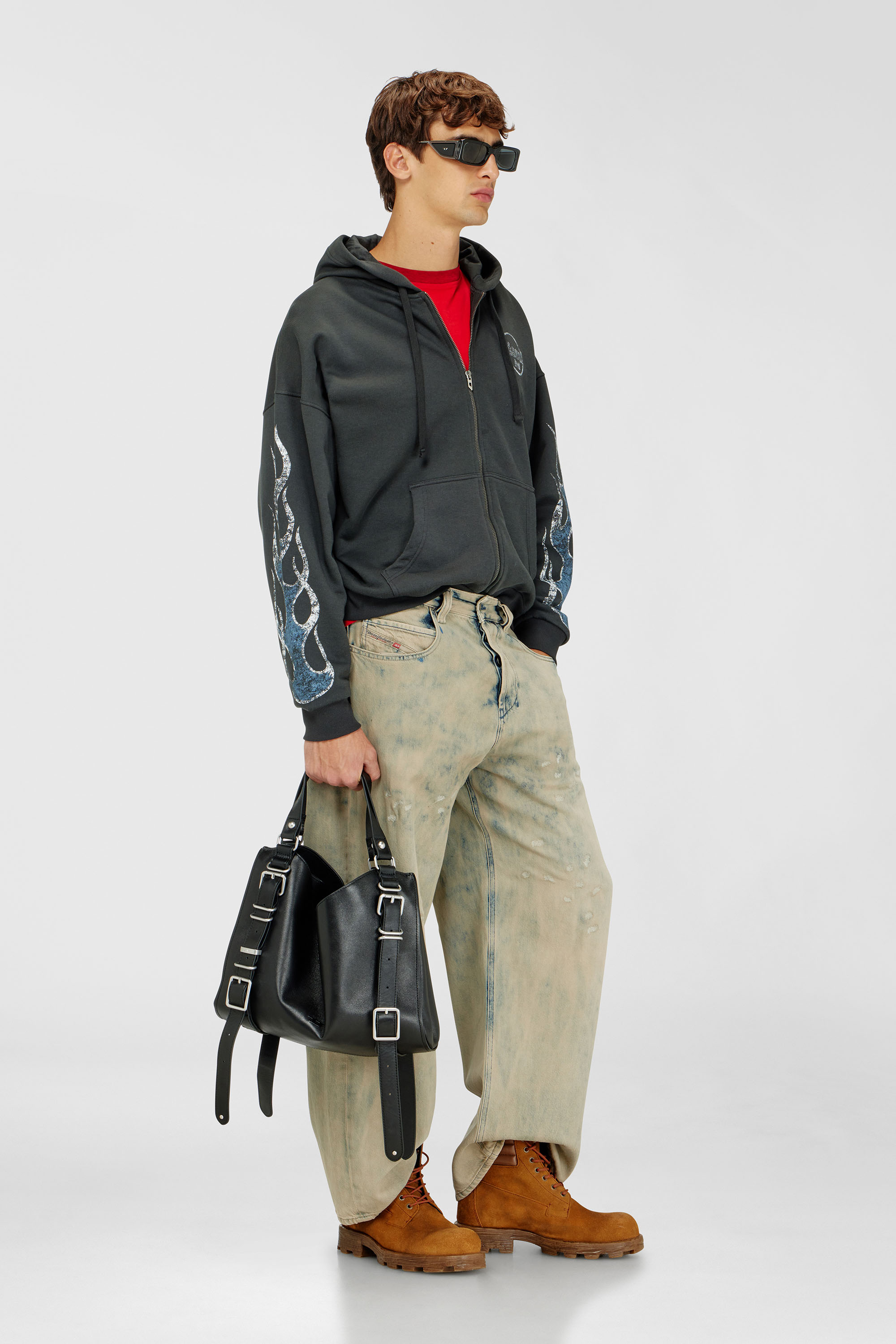 Diesel - S-TOLY-ZIP, Man's Zip-up hoodie with crack print in Dark grey - 2