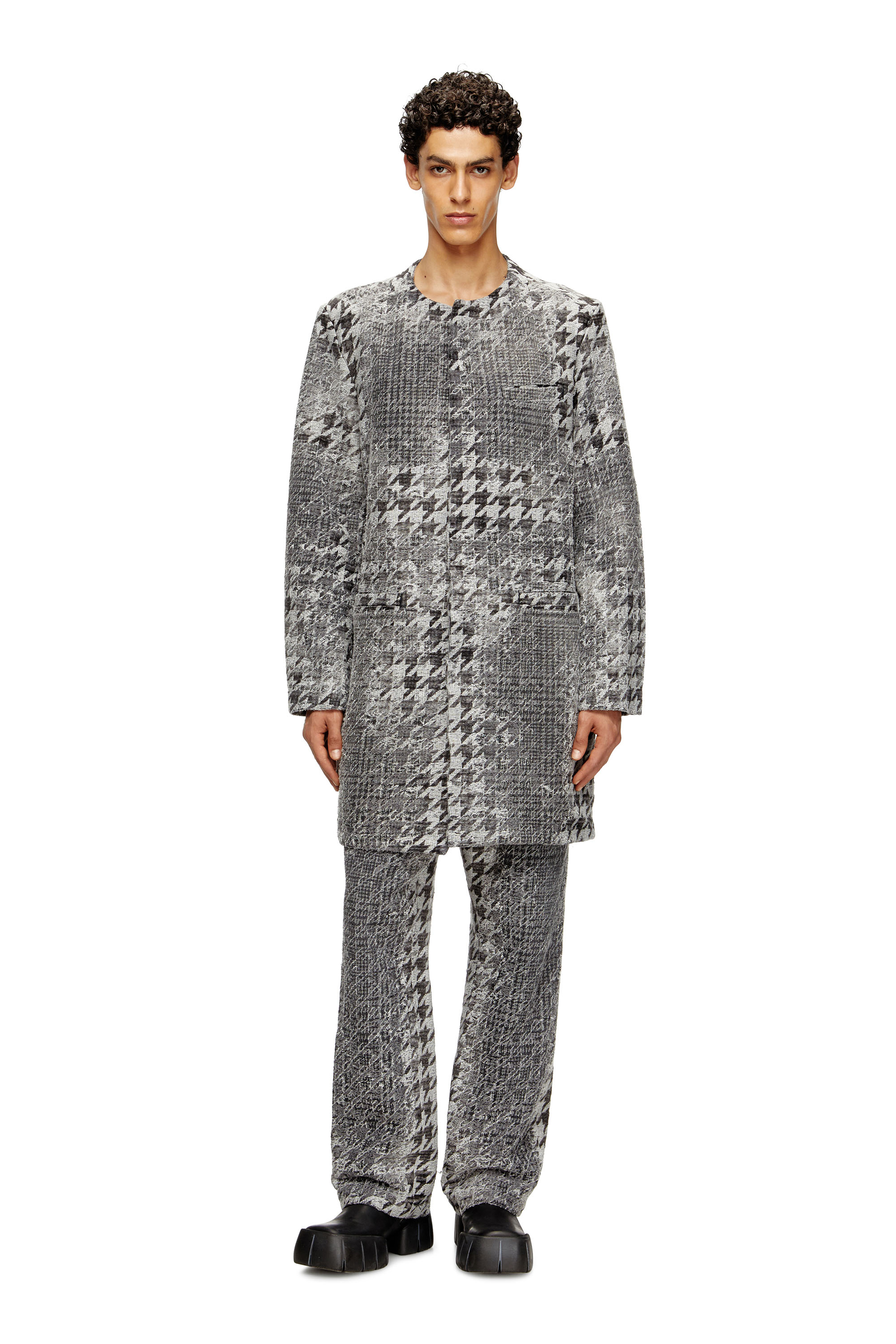Diesel - D-LOT-FSH, Unisex's Coat in Prince of Wales jacquard denim in Black/White - 2