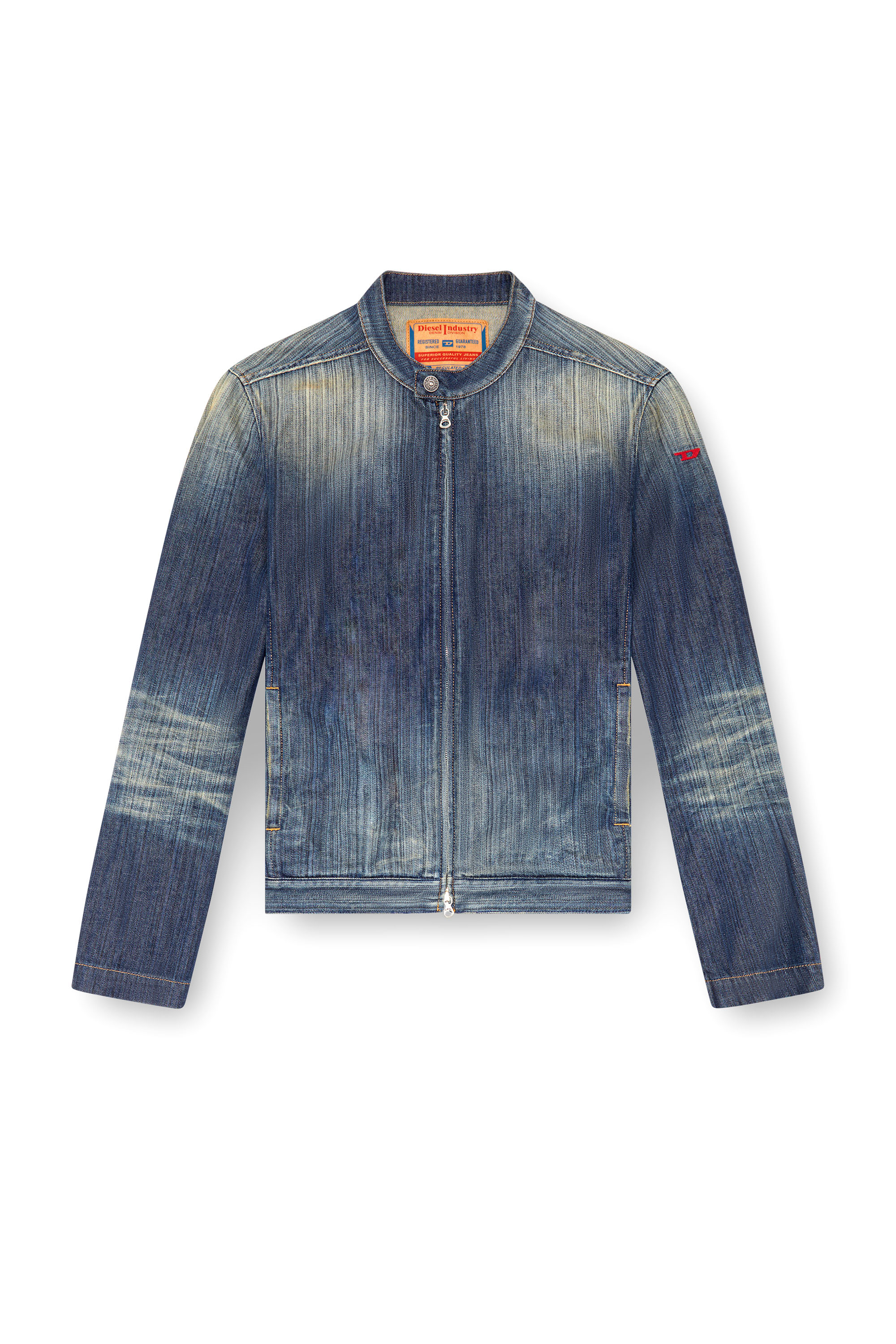 Diesel - D-GLORY, Man Moto jacket in streaky denim in Blue - Image 3