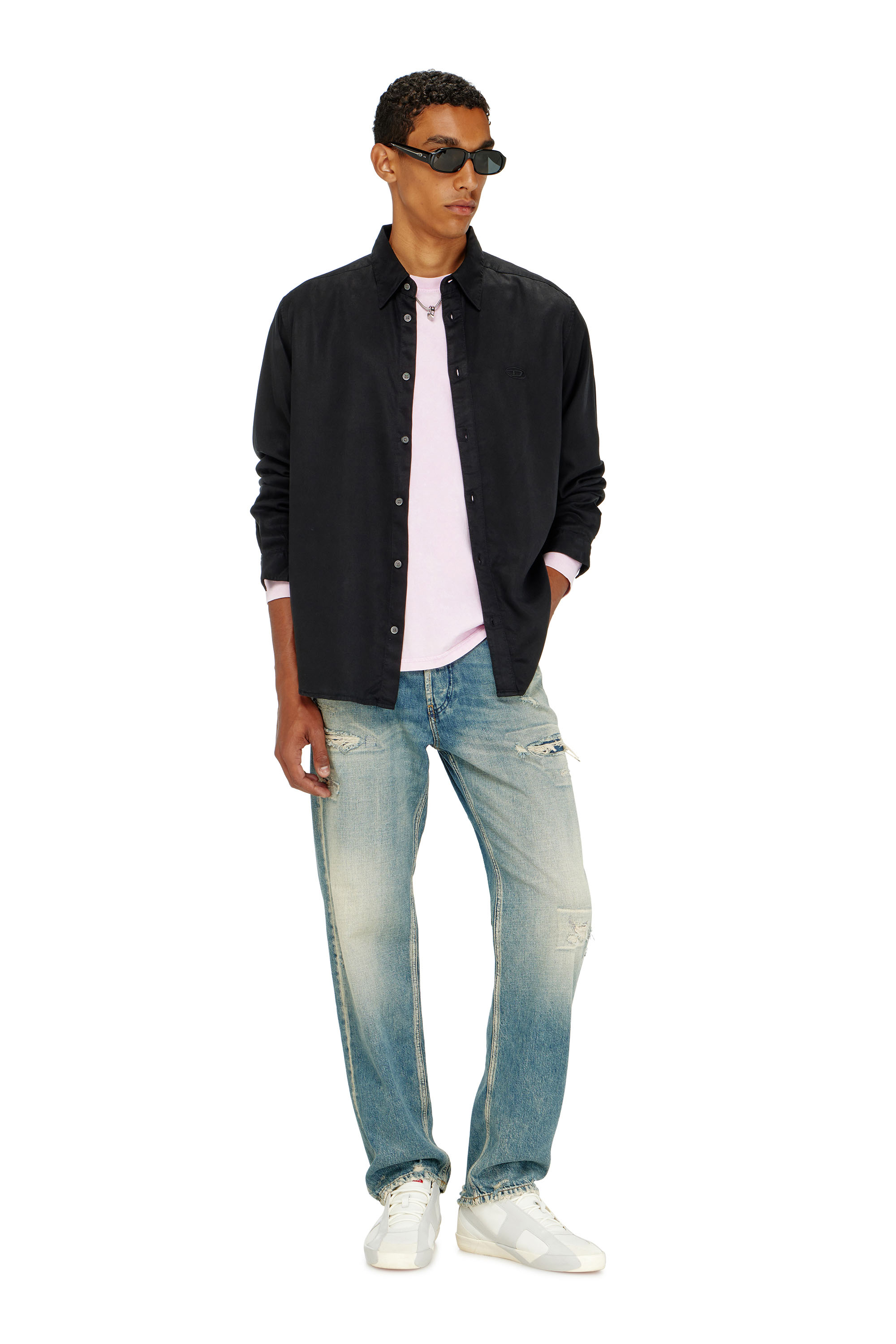 Diesel - S-SIMPLY-C, Man's Fluid shirt with logo embroidery in Black - 1