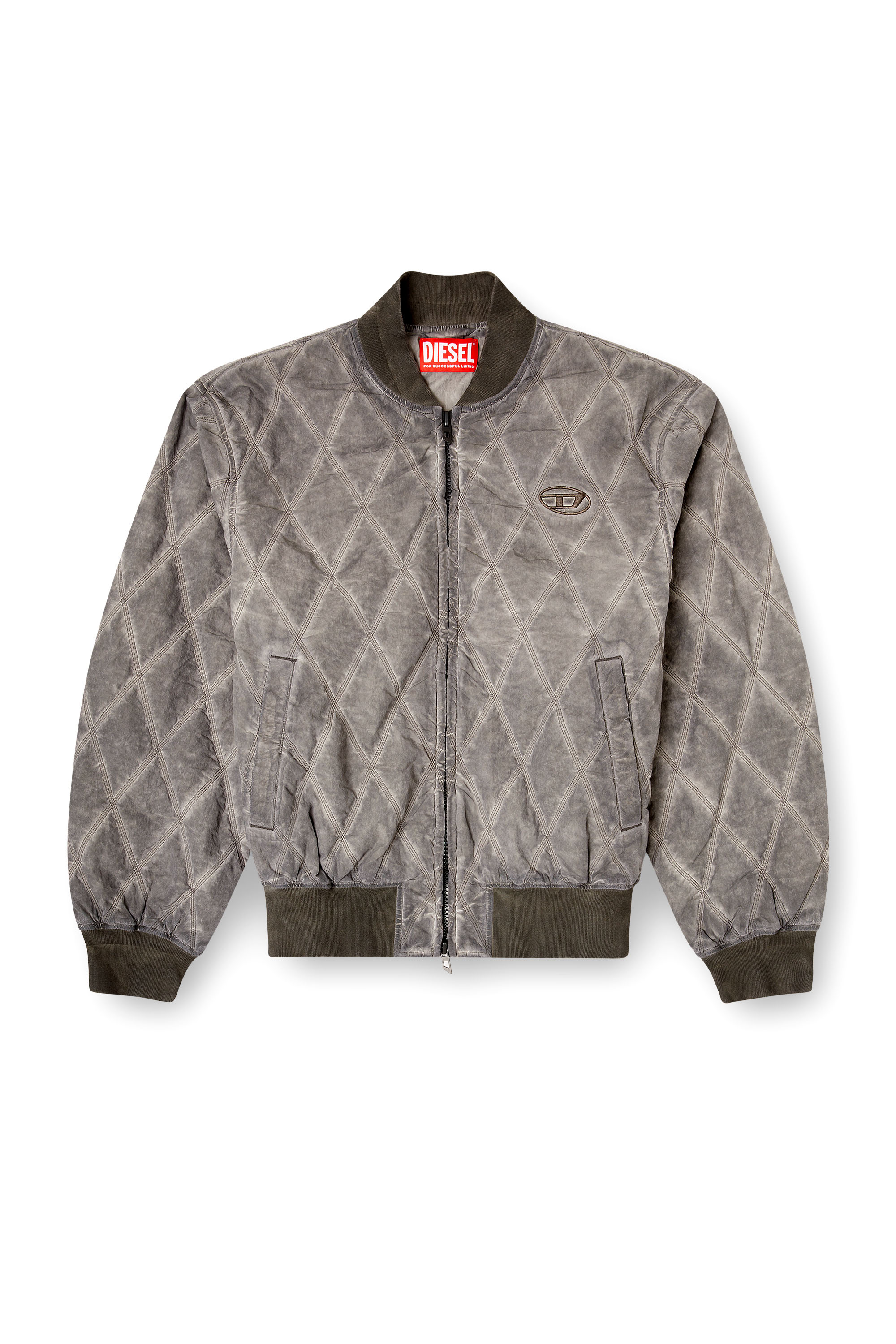 Diesel - J-TYPE-TREAT, Man's Padded argyle-quilted bomber jacket in Grey - 3