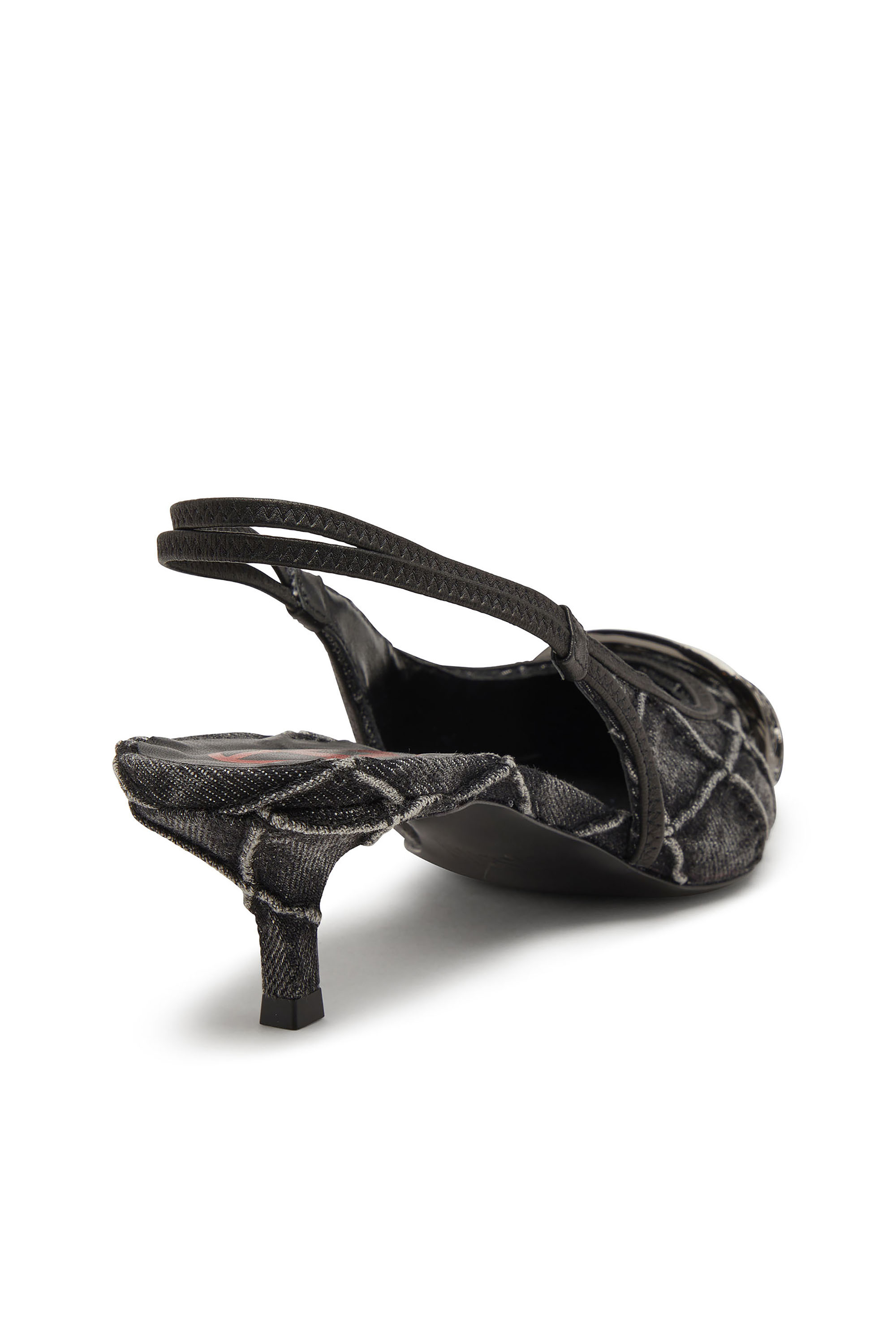 Diesel - D-VENUS SB 40, Woman's D-Venus-Crystal-logo quilted-denim slingback pumps in Black - 4