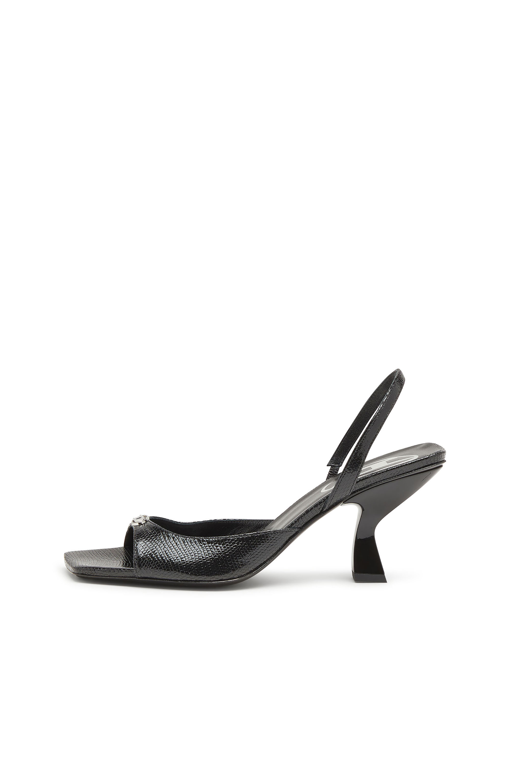 Diesel - D-AMBER 75 SANDAL, Woman's D-Amber-Slingback sandals in lizard-effect leather in Black - 2