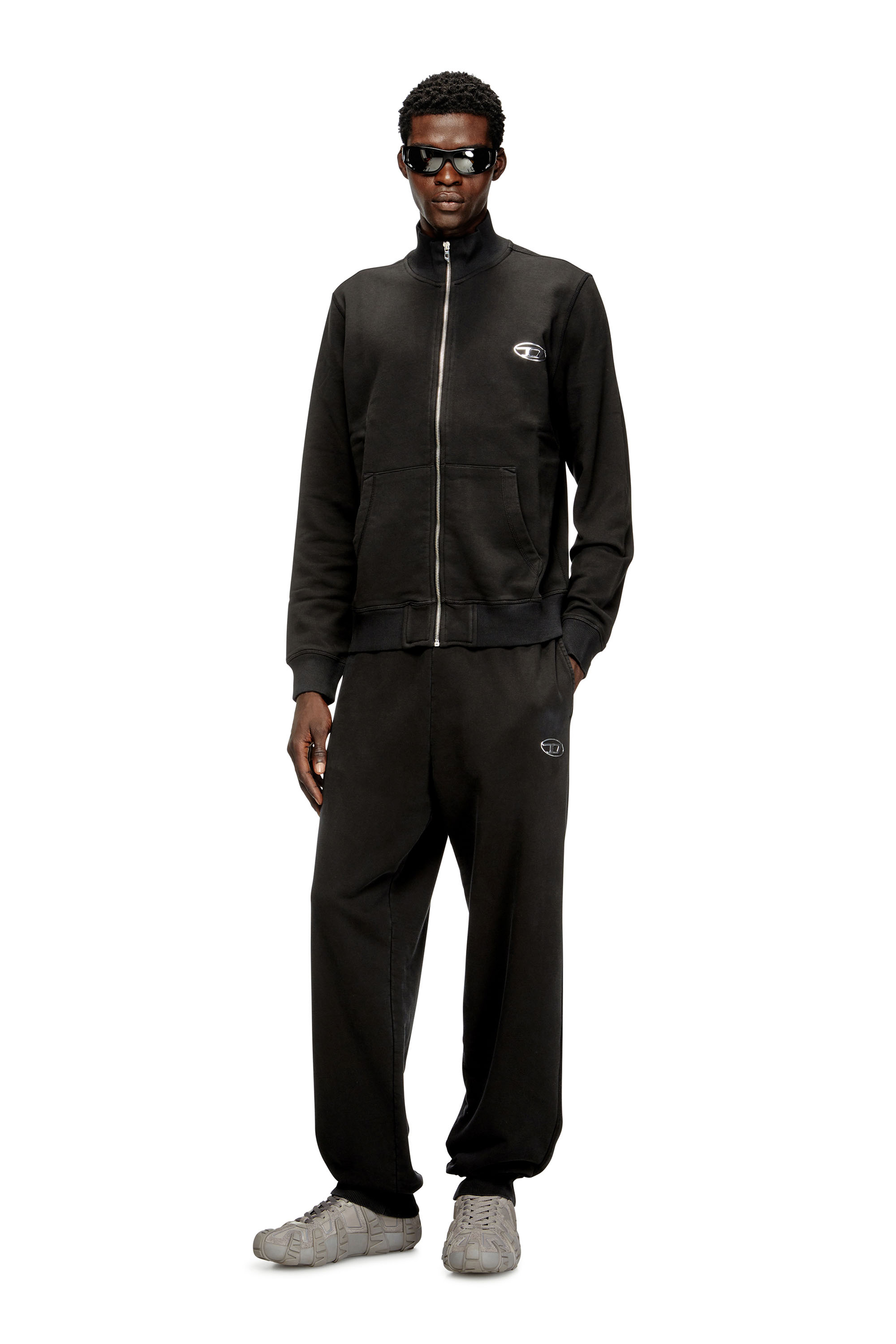 Diesel - S-GINN-ZIP-IOD, Man's Wweatshirt with mock neck and metallic Oval D in Black - 1