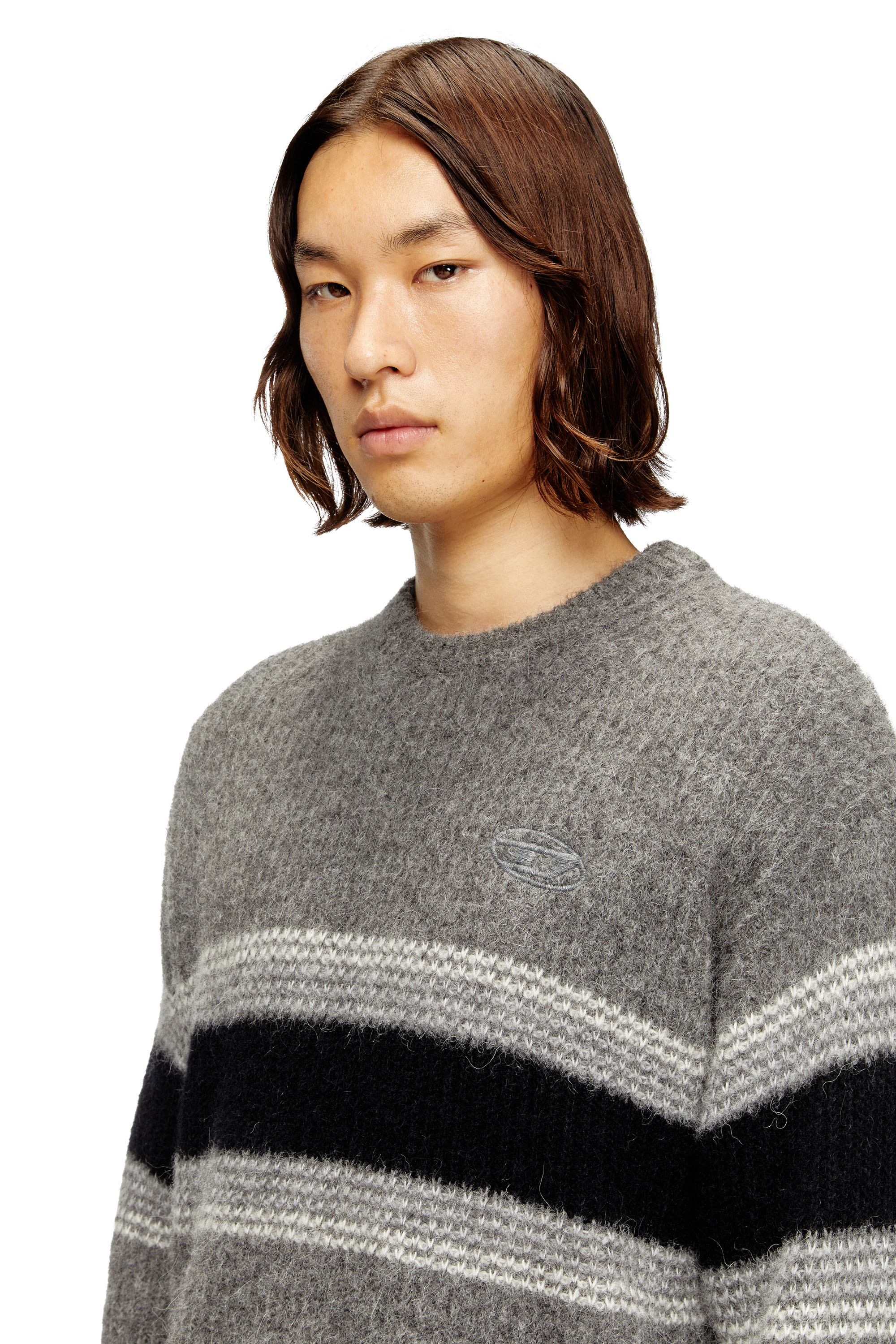 Diesel - K-SOREN, Man's Striped jumper in alpaca blend in Grey/Black - 5