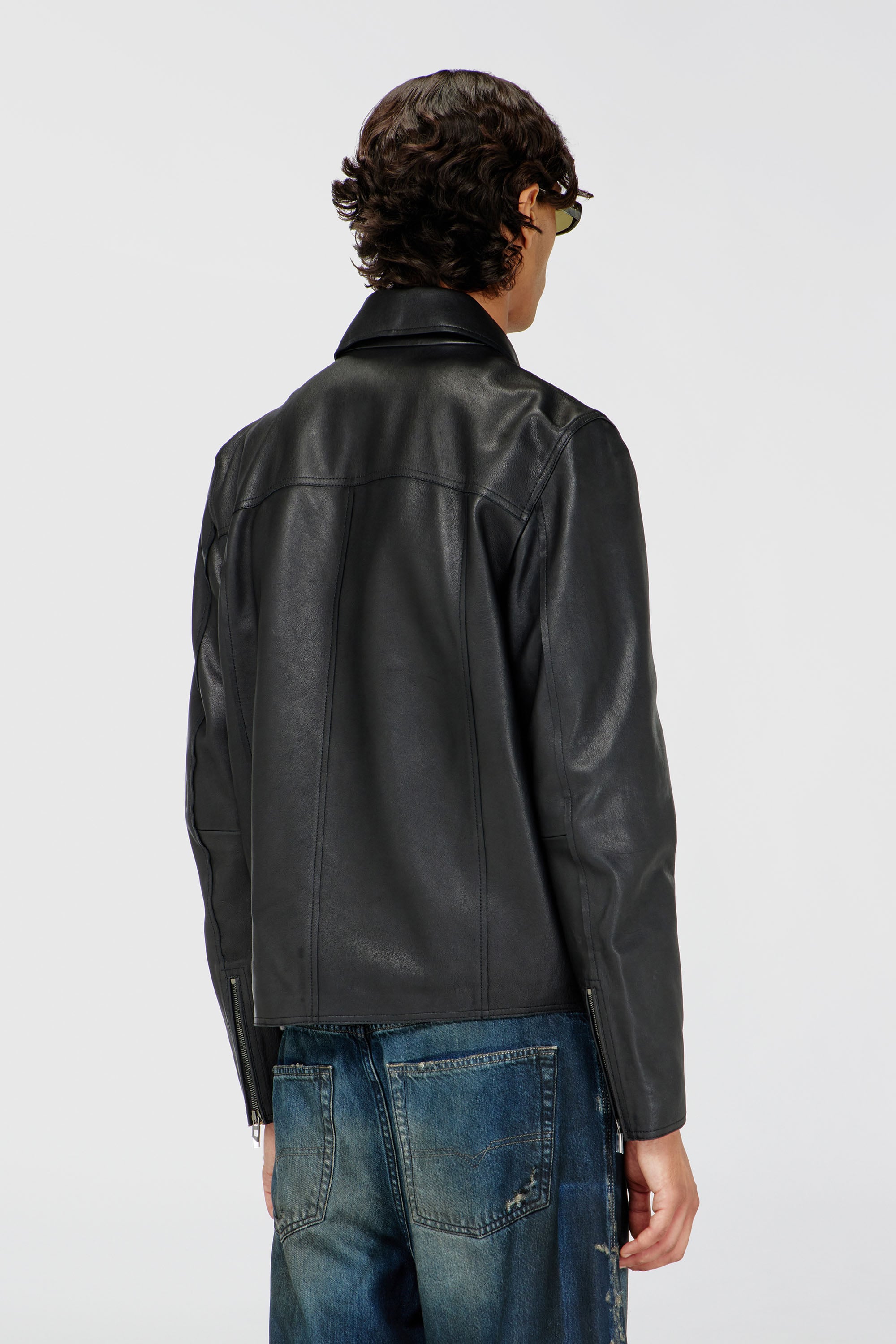 Diesel - L-KORN-A, Man's Leather jacket with embossed Oval D in Black - 4