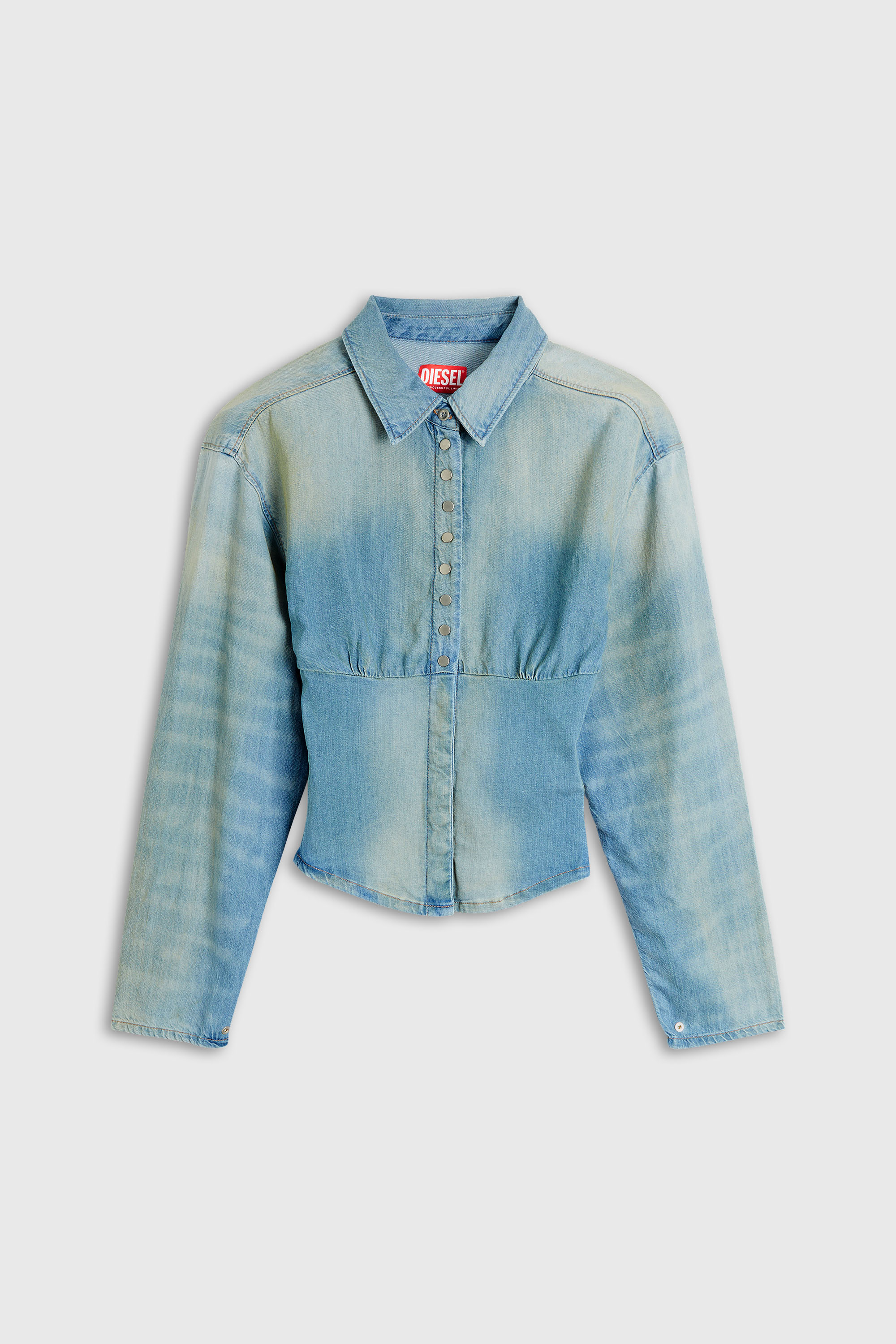 Diesel - DE-VIOLI-S1, Woman's Denim shirt with sectioned design in Light Blue - 1