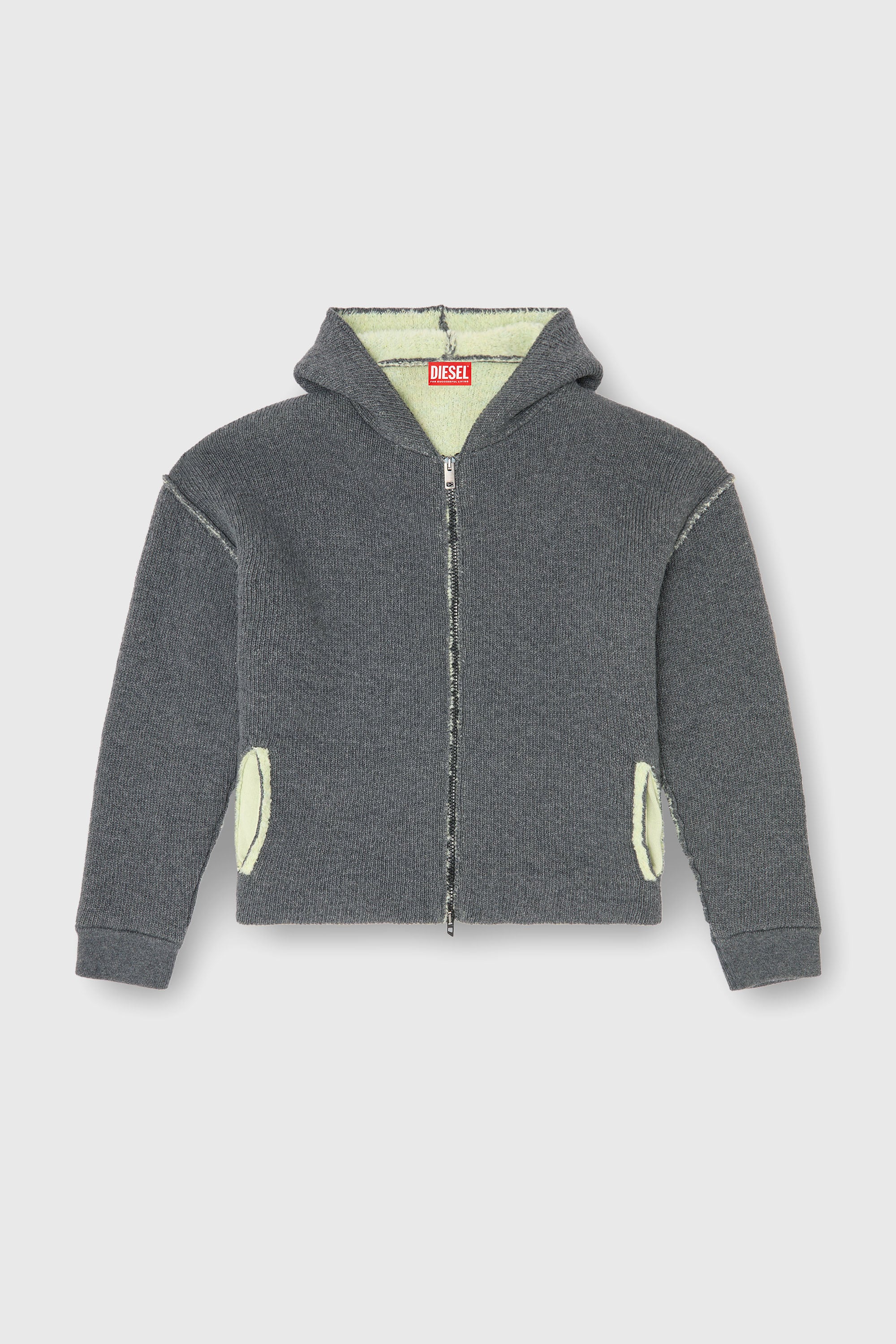 Diesel - K-BOUBBY, Man's Zip-up hoodie in dual-texture knit in Grey - 2