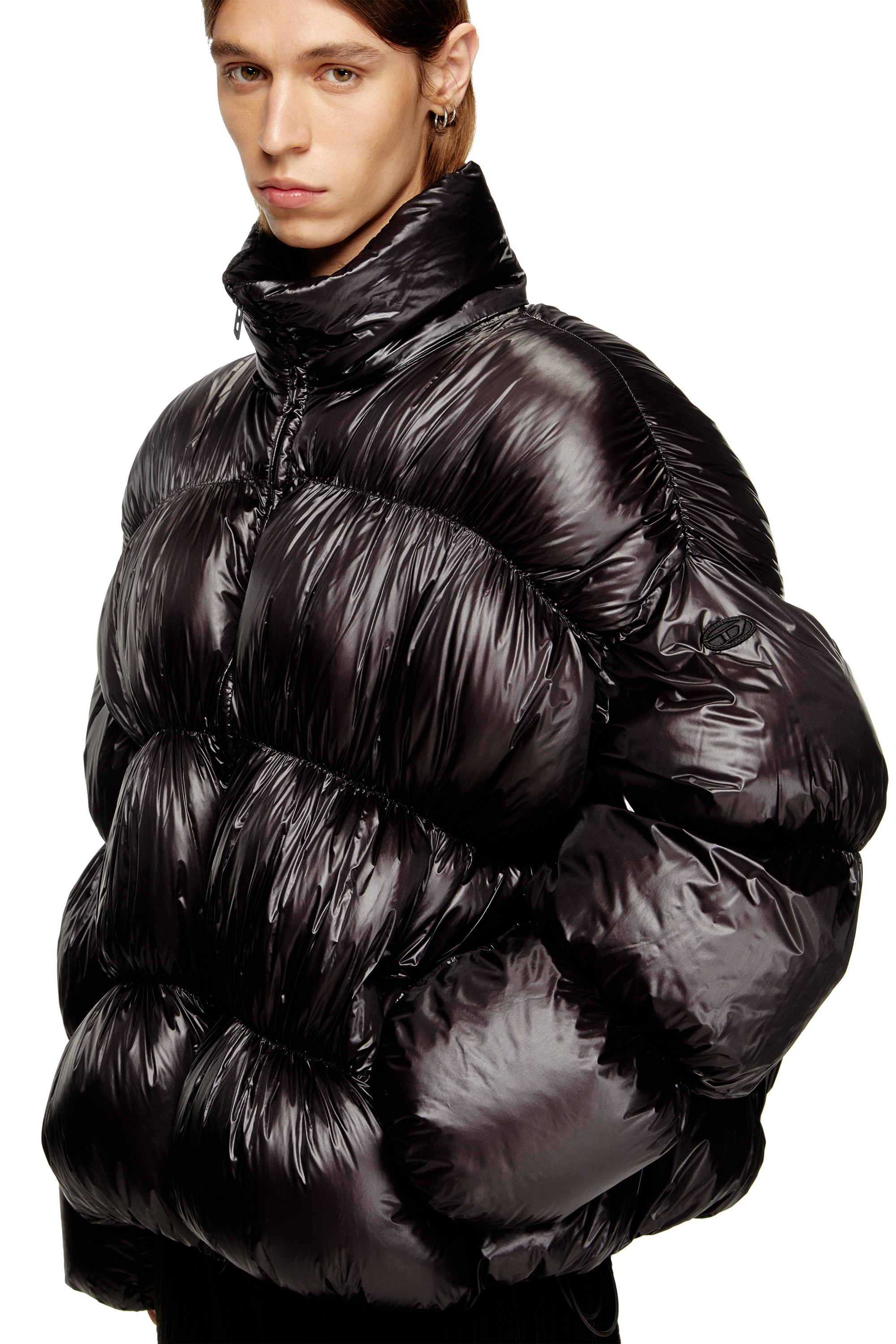 Diesel - W-CHOCO, Man's Hooded down jacket with bubble effect in Black - 5