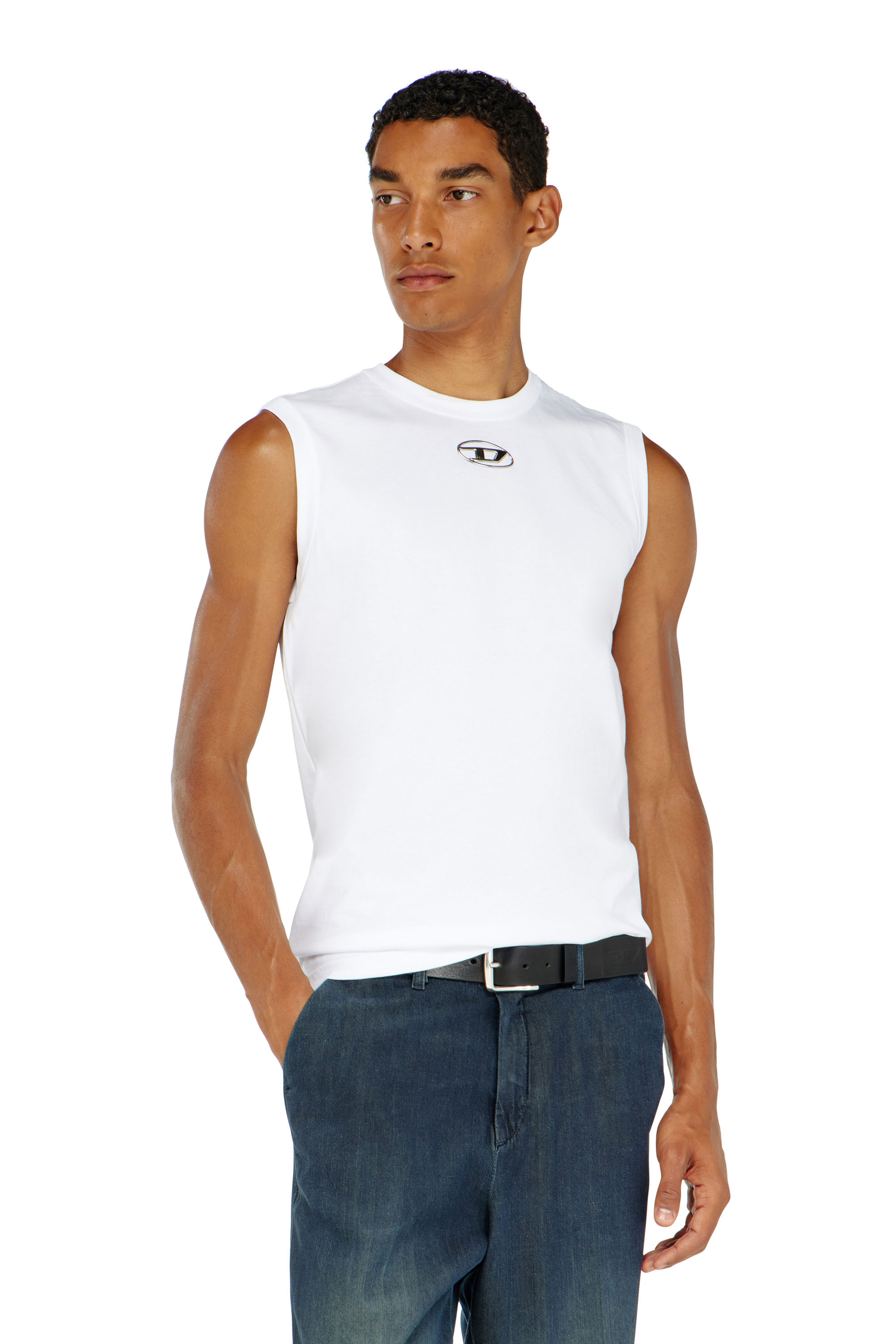 Diesel - T-BISCO-OD, Man's Tank top with metallic Oval D in White - 3
