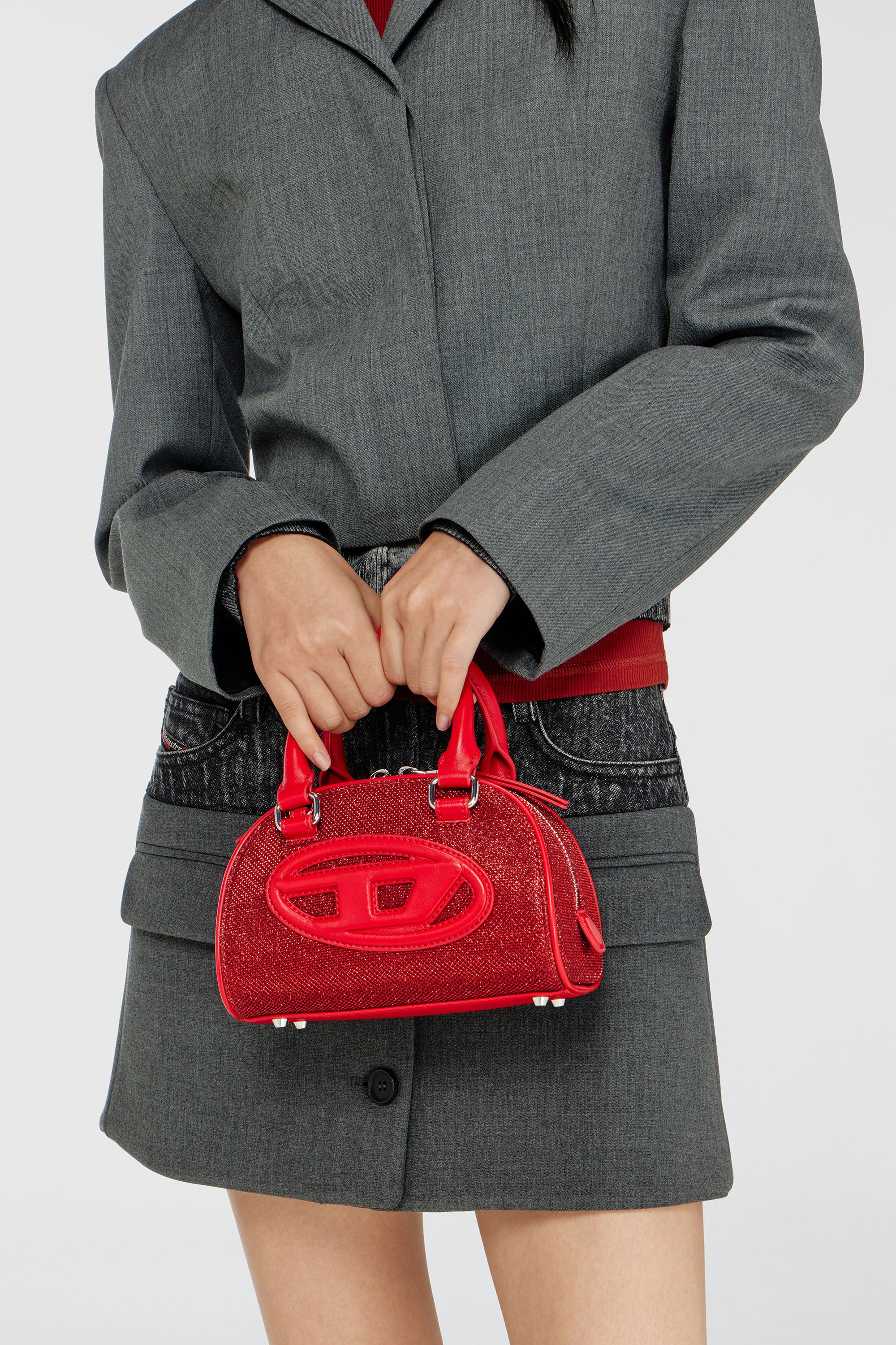 Diesel - 1DR DOME CROSSBODY, Woman's 1DR Dome- Small bowling bag in Lurex fabric in Red - 2