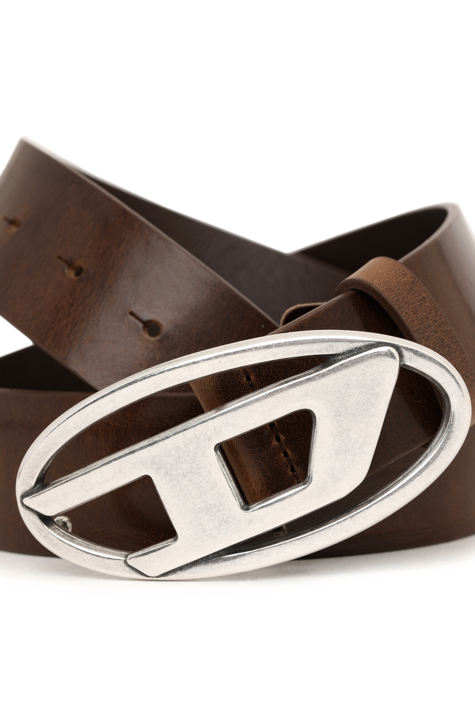Diesel - B-1DR, Man's 3.9cm leather belt with D buckle in Brown - 3