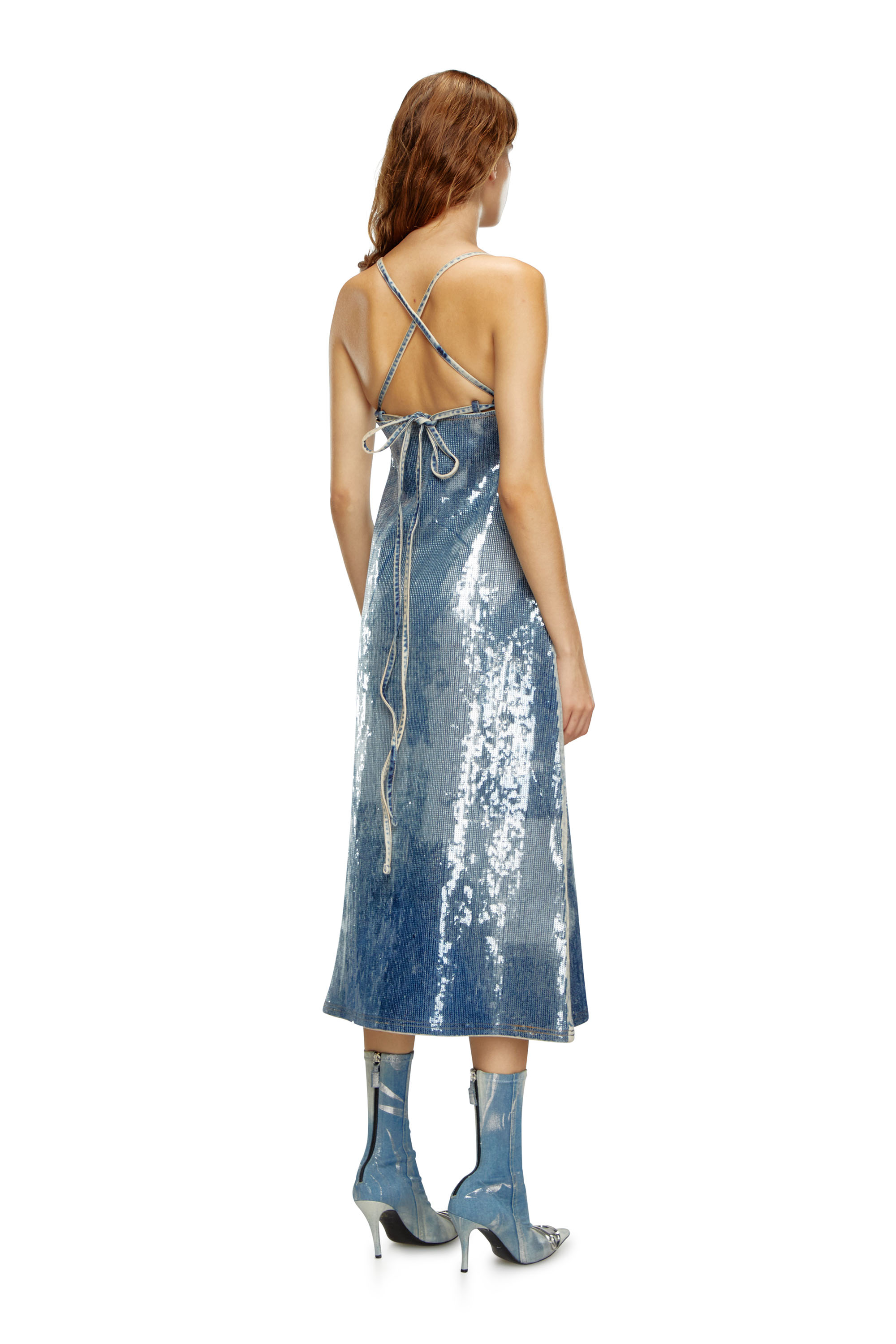 Diesel - DE-HELD-S2, Woman's Strappy denim midi dress with sequins in Medium blue - 2