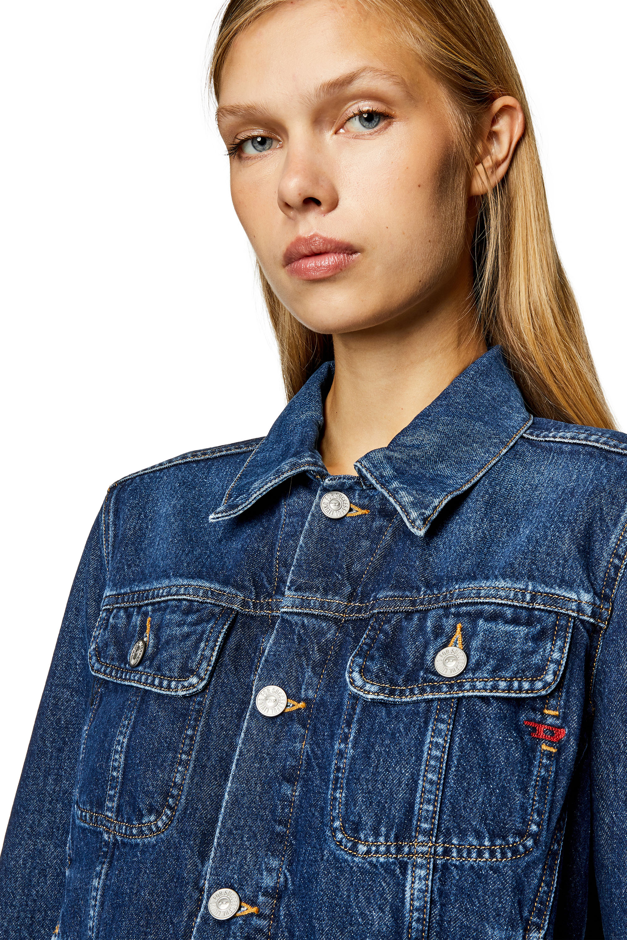 Diesel - DE-BONNY, Woman's Trucker jacket in denim in Dark Blue - 4