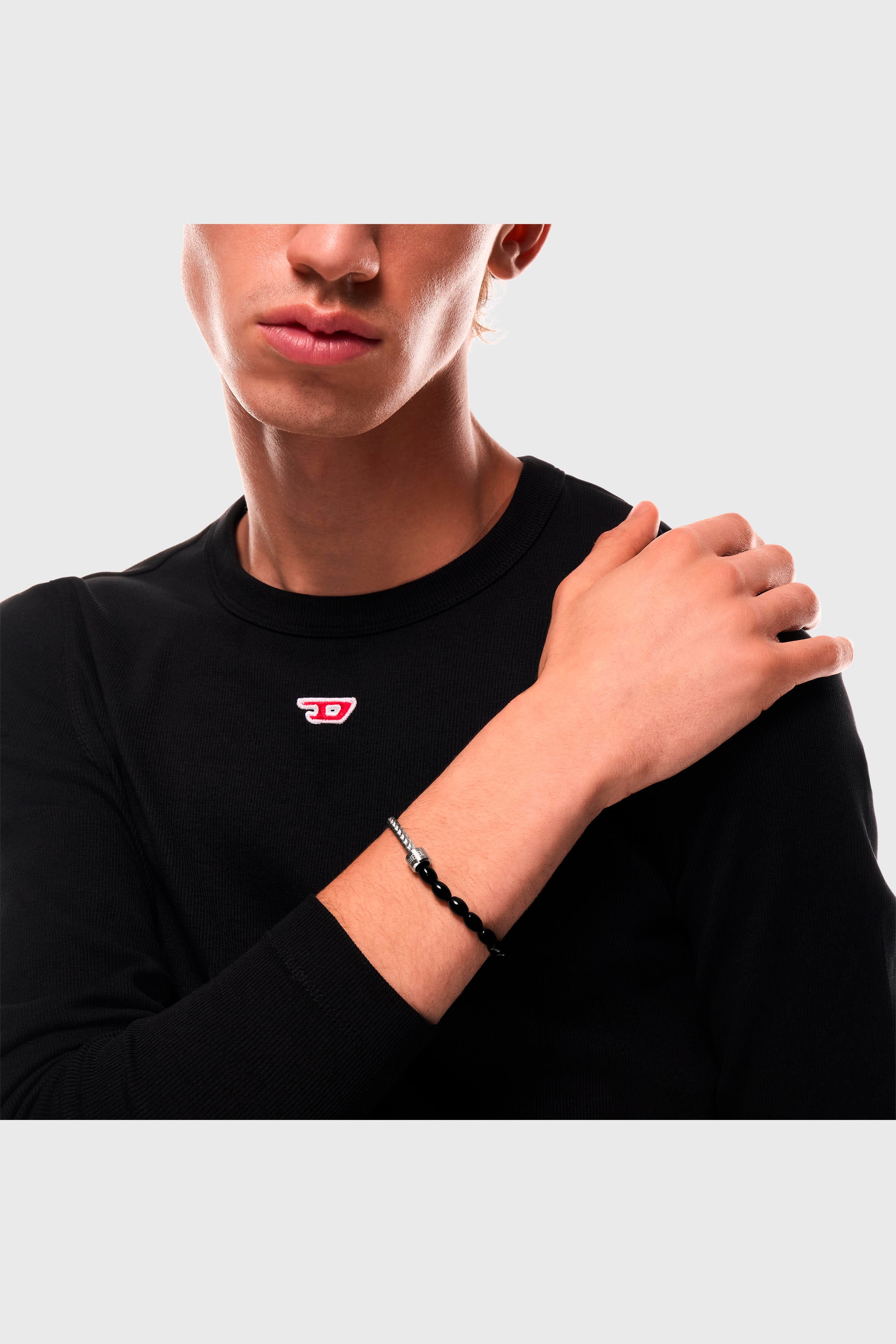 Diesel - DX1714040, Unisex's Black Agate Beaded Bracelet in Silver/Black - 4