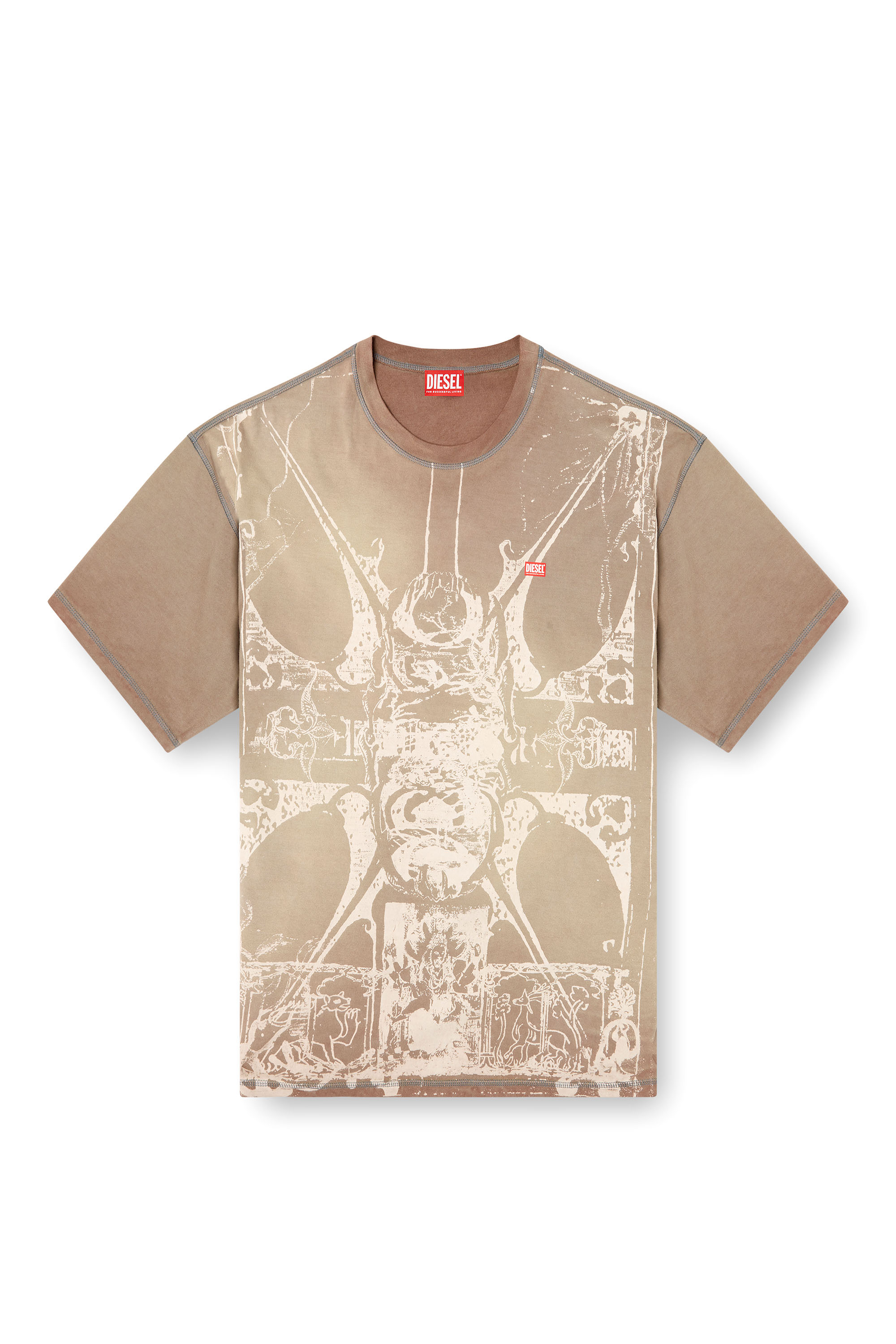 Diesel - T-BOXT-T13, Man's T-shirt with tonal medieval print in Light Brown - 3