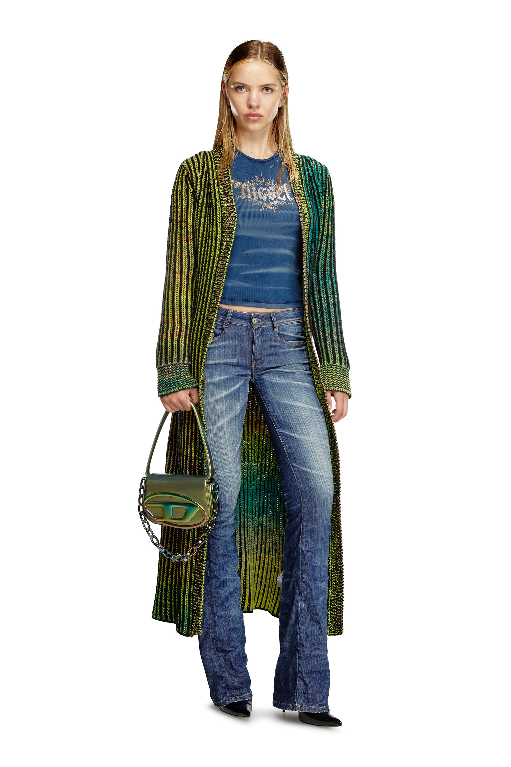 Diesel - M-ORIS, Woman Coatigan in dégradé knit in Green - Image 1