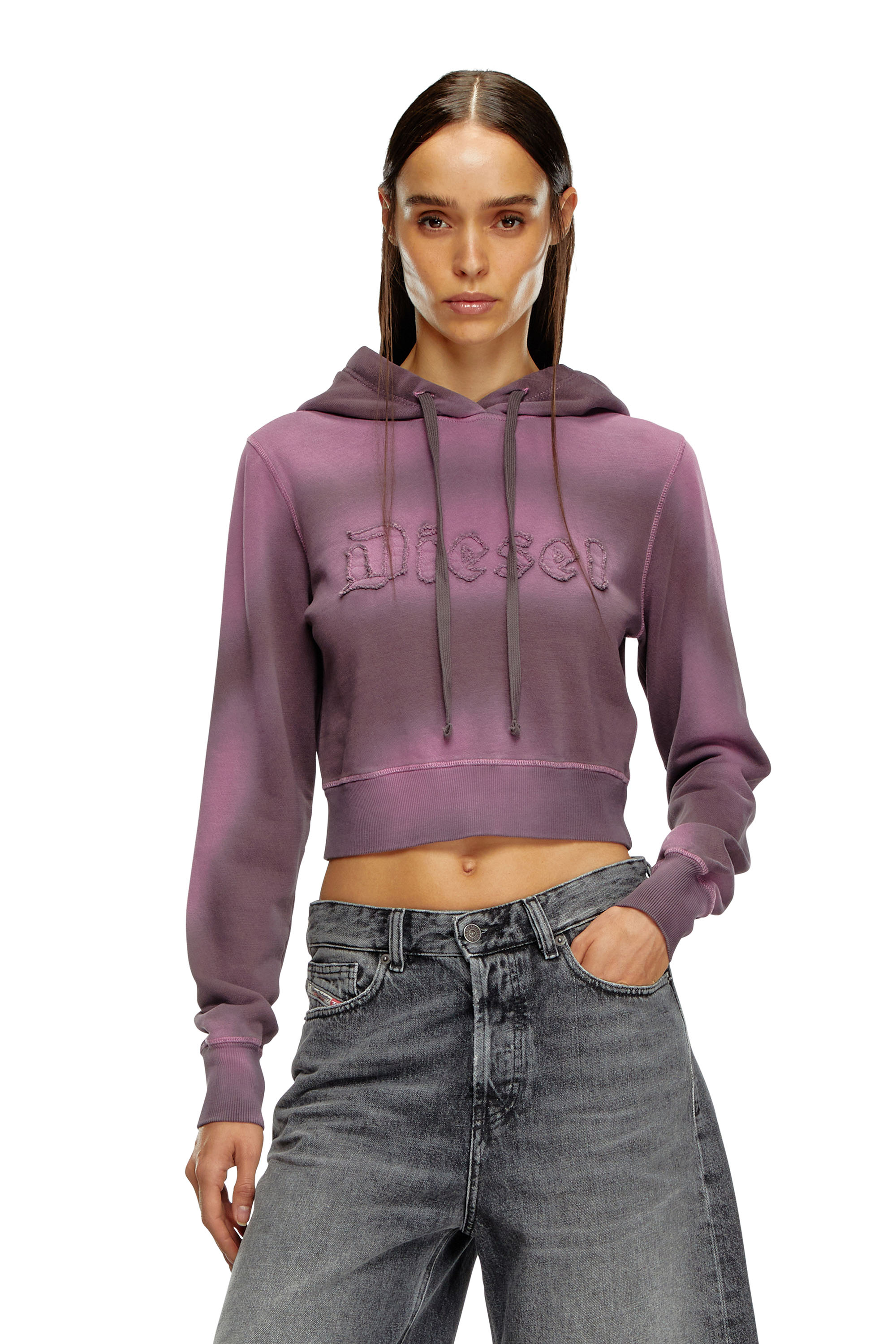 Diesel - F-SLIMMY-HOOD-P1, Woman Overdyed hoodie with frayed logo in Violet - Image 1