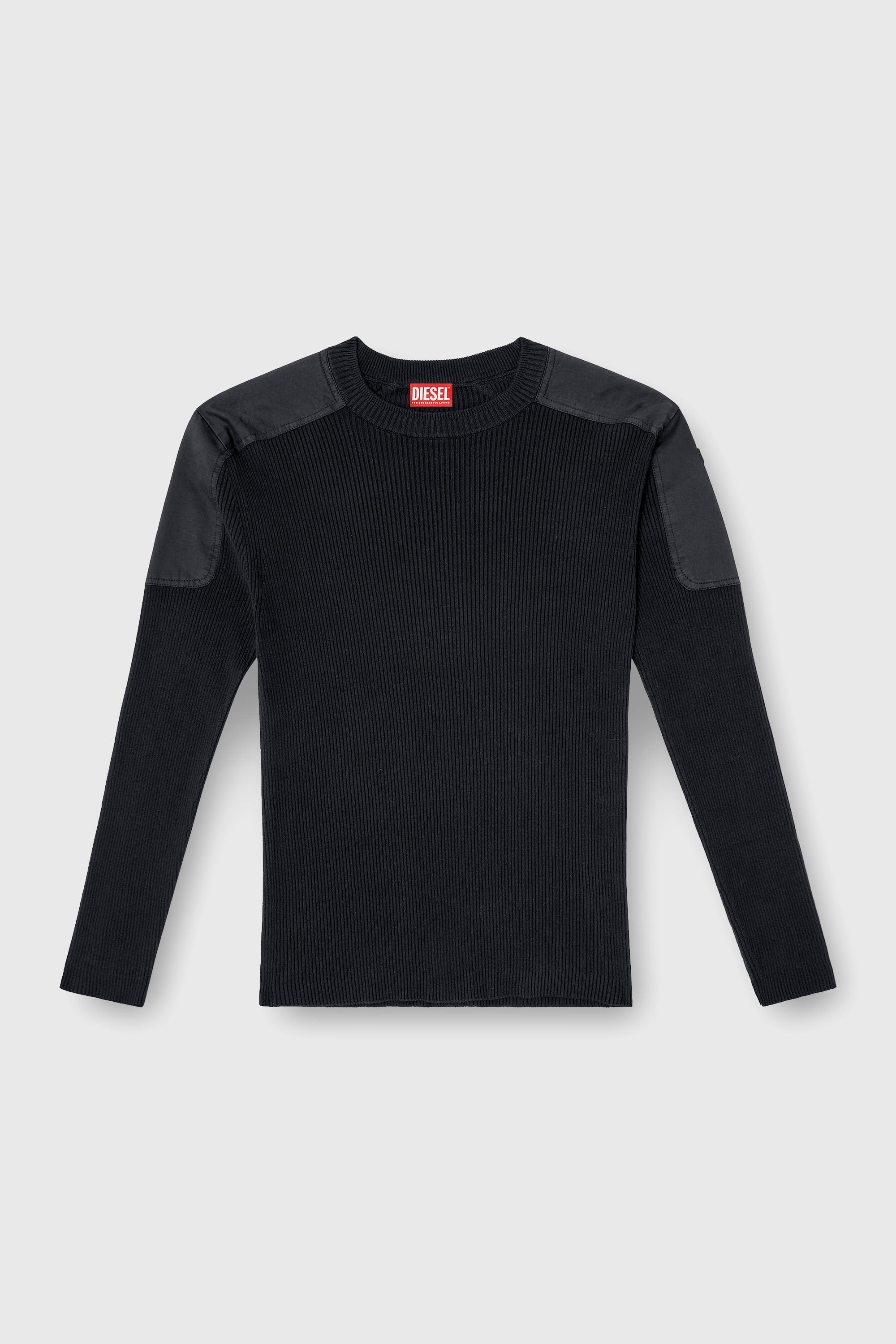 Diesel - K-MARTIN, Man's Ribbed jumper with shoulder panels in Black - 2