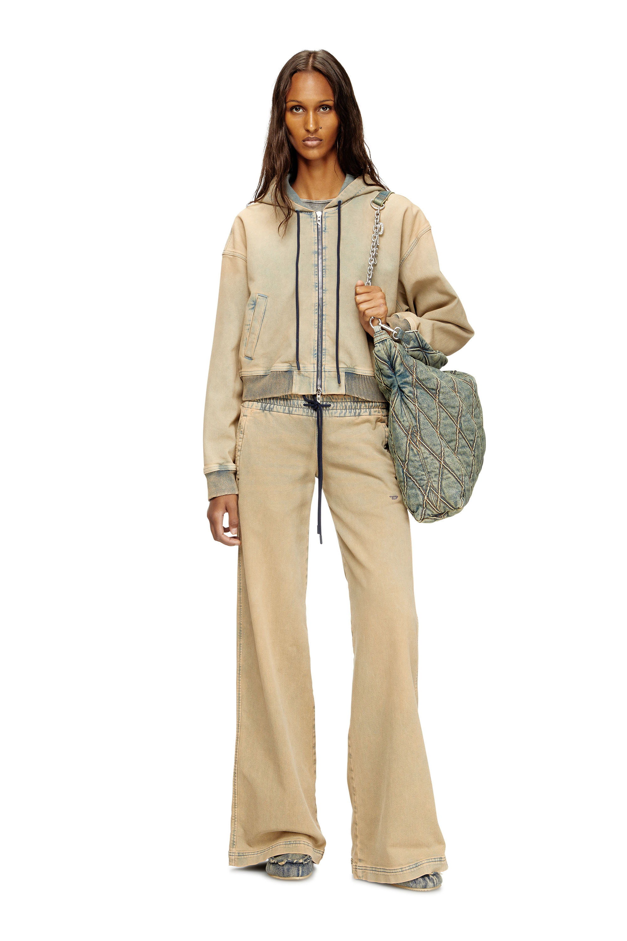 Diesel - DE-GIRI-CROP JOGG, Woman's Zipped hoodie in coloured JoggJeans in Beige/Blue - 1