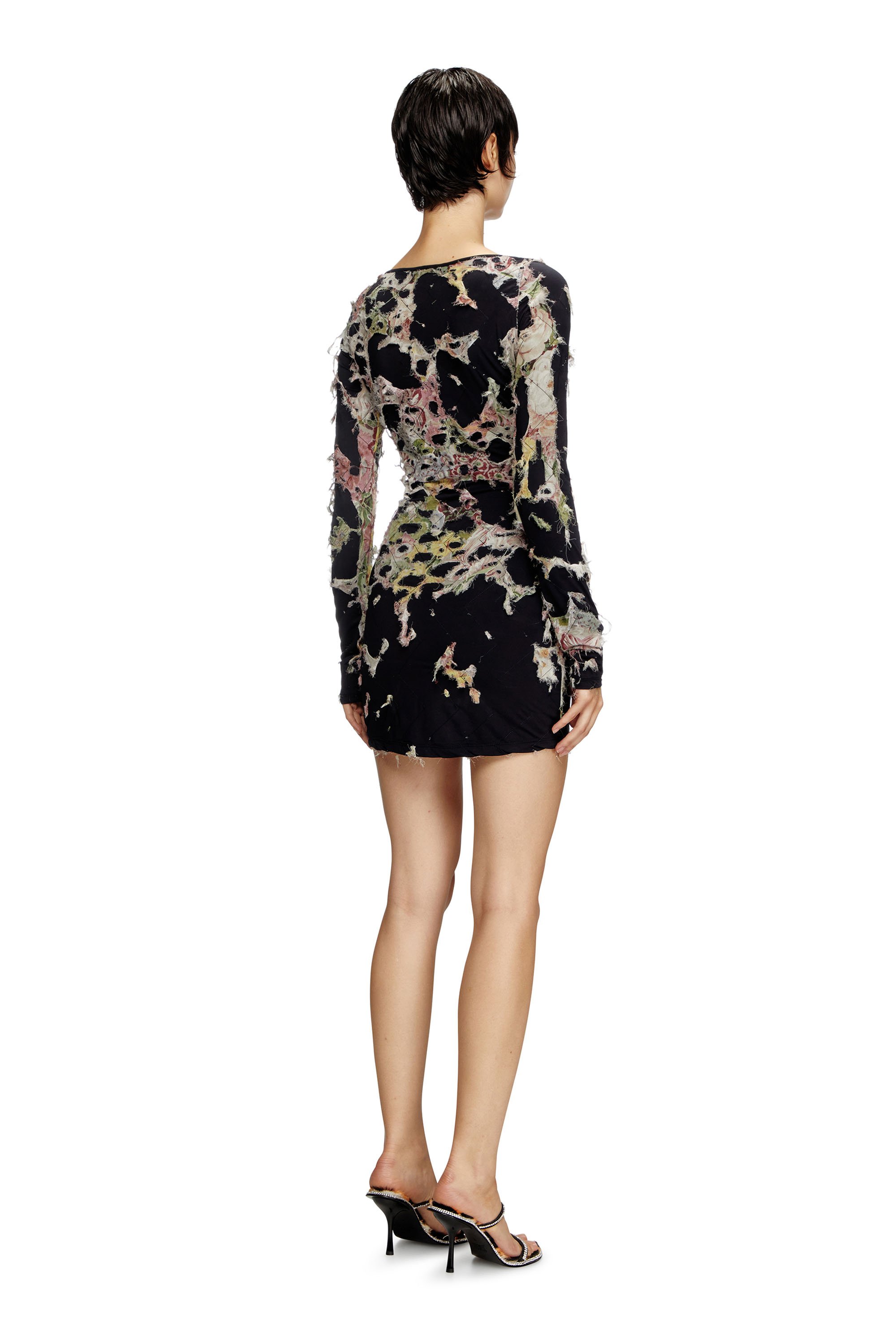 Diesel - D-FLOCI, Woman's Burnout mini dress in floral viscose in Black - 4