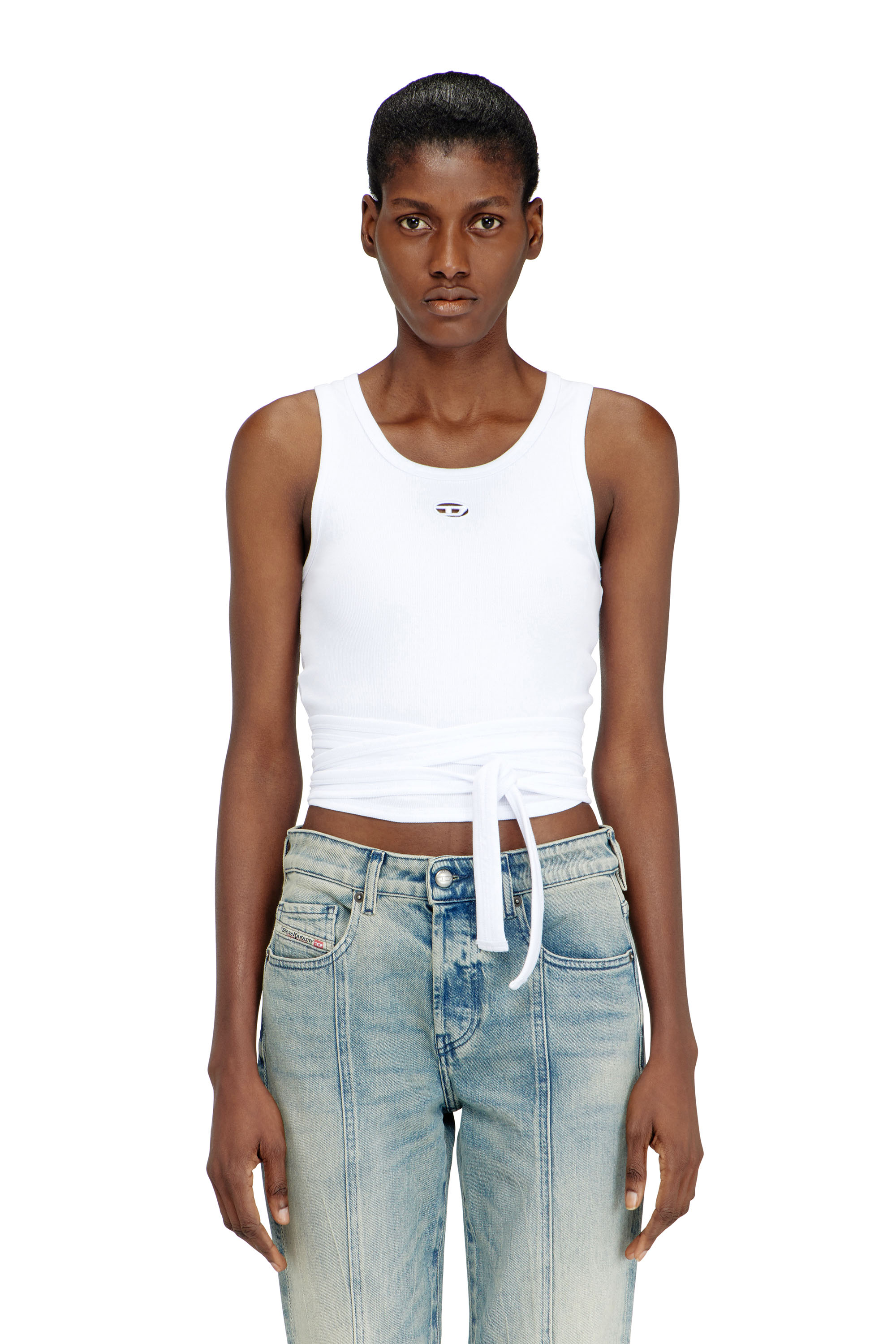 Diesel - T-ANKY-TAIL-S1, Woman's Crop top with wrap-around design in White - 1