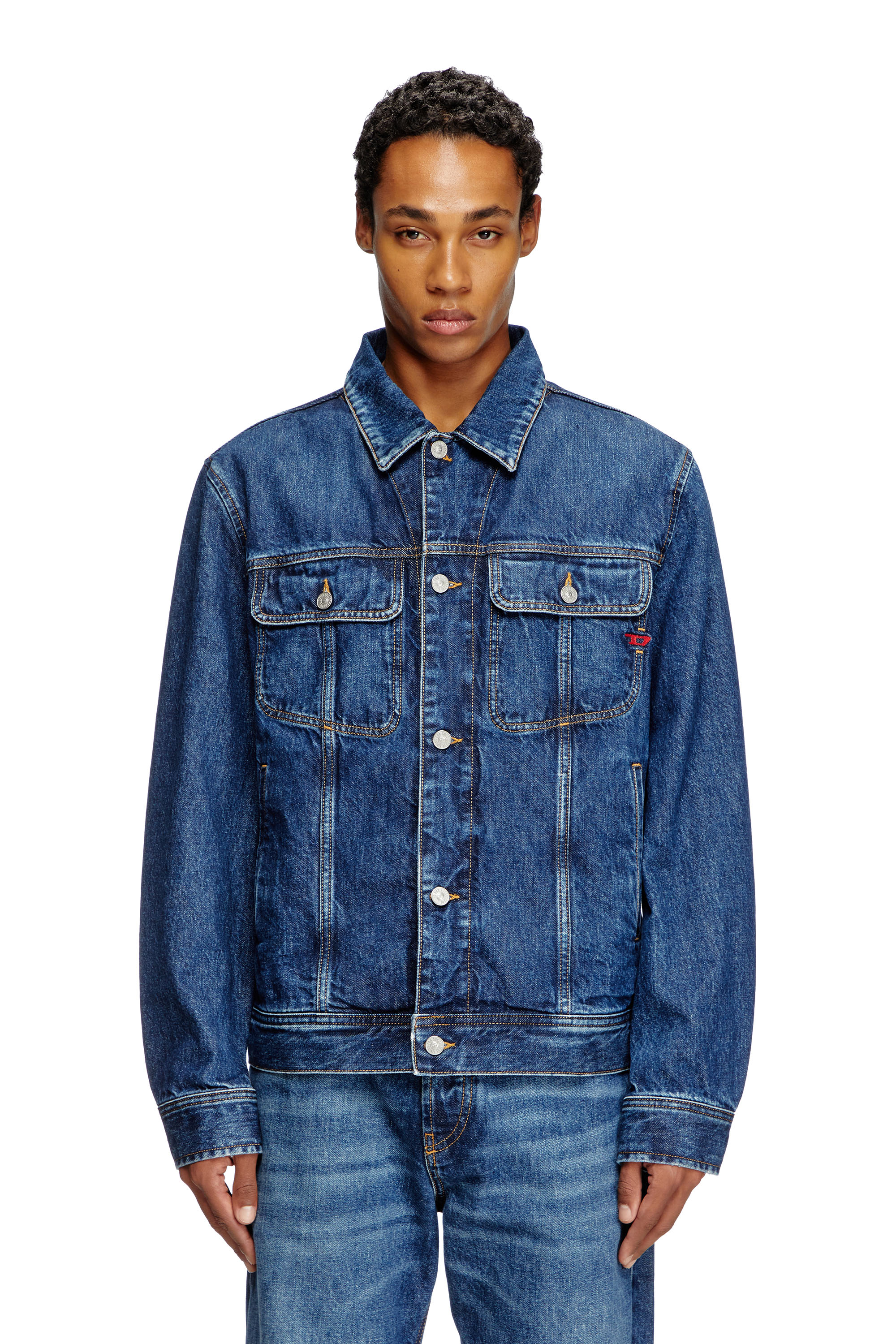 Diesel - D-BARCY, Man's Regular-fit trucker jacket in Medium blue - 3