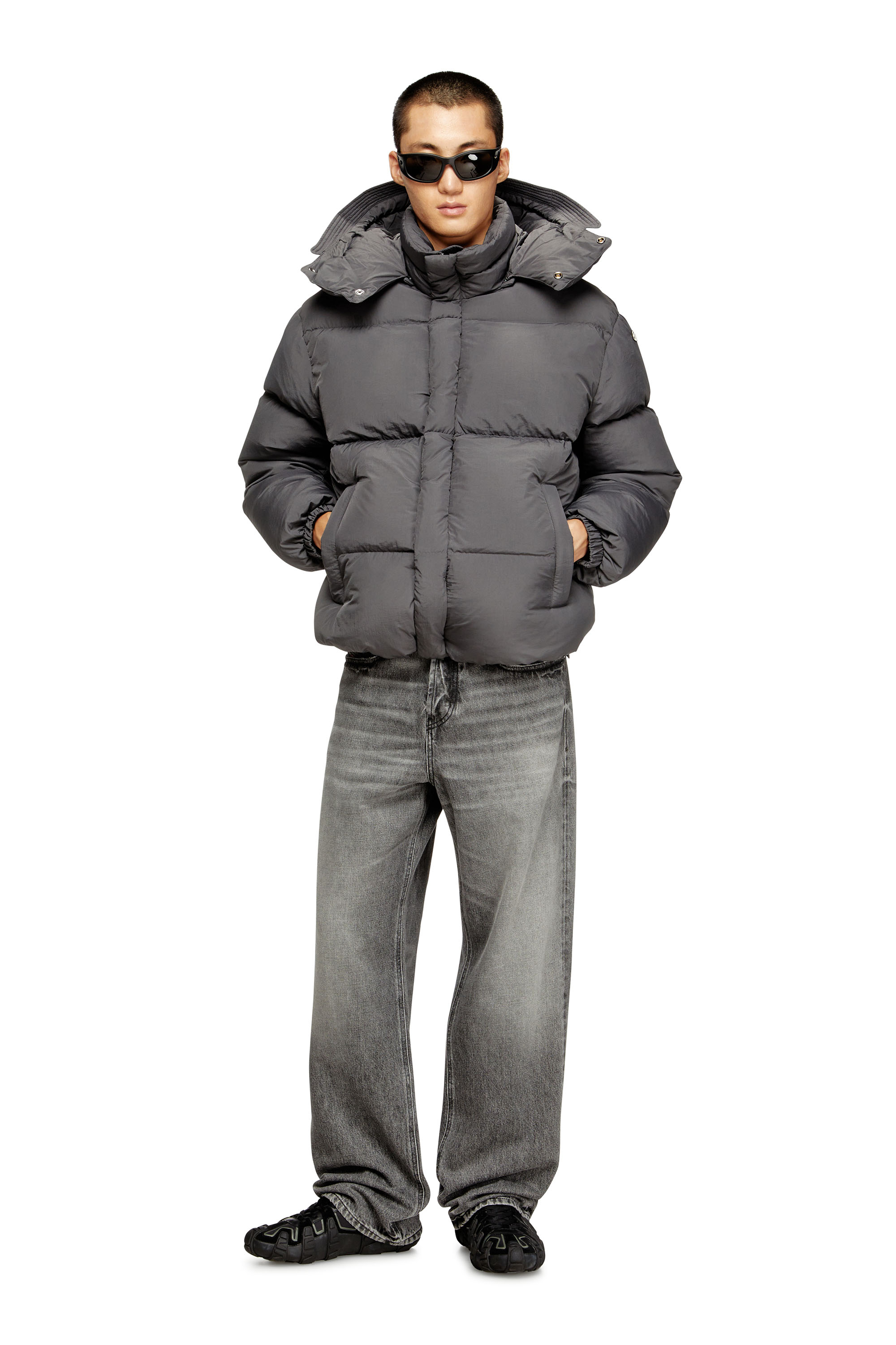 Diesel - W-ROLFYS, Man's Down jacket in recycled nylon taslan in Grey - 1