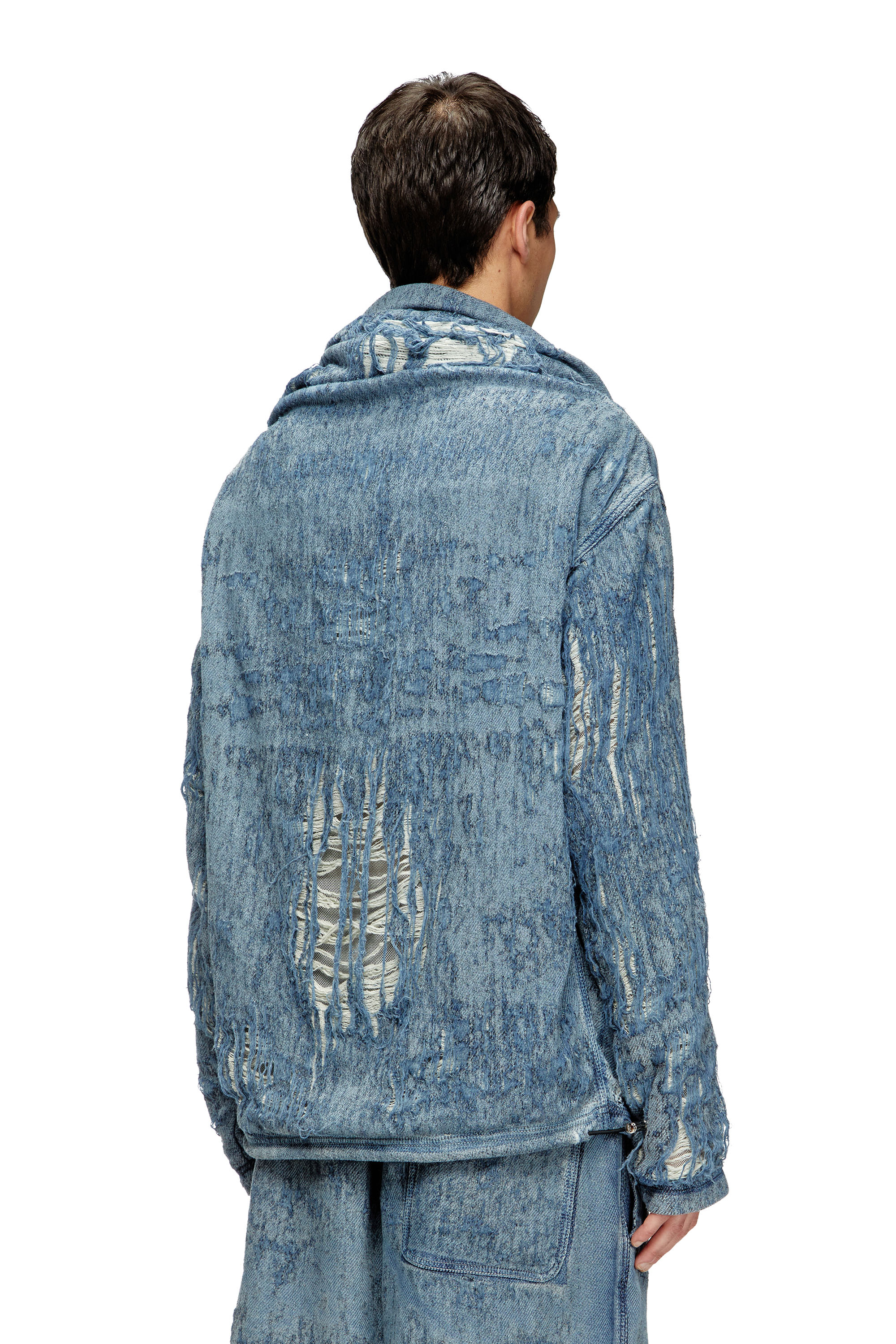 Diesel - D-UMBRIX-FSG, Man's Sweater in ultra-destroyed jacquard denim in Medium blue - 4