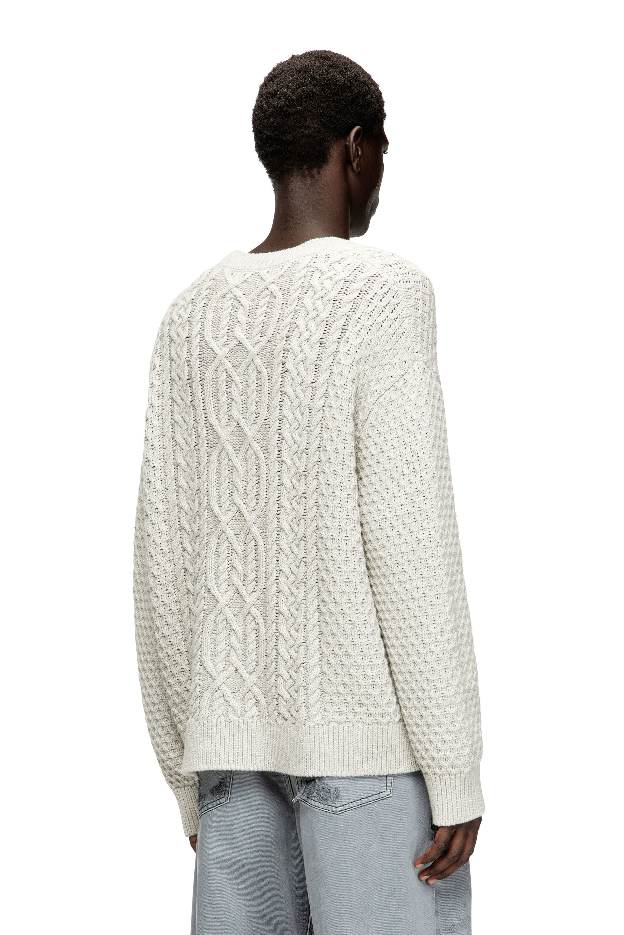 Diesel - K-ANTOINE, Man's Cable-knit cardigan with Diesel logo in Light Grey - 4