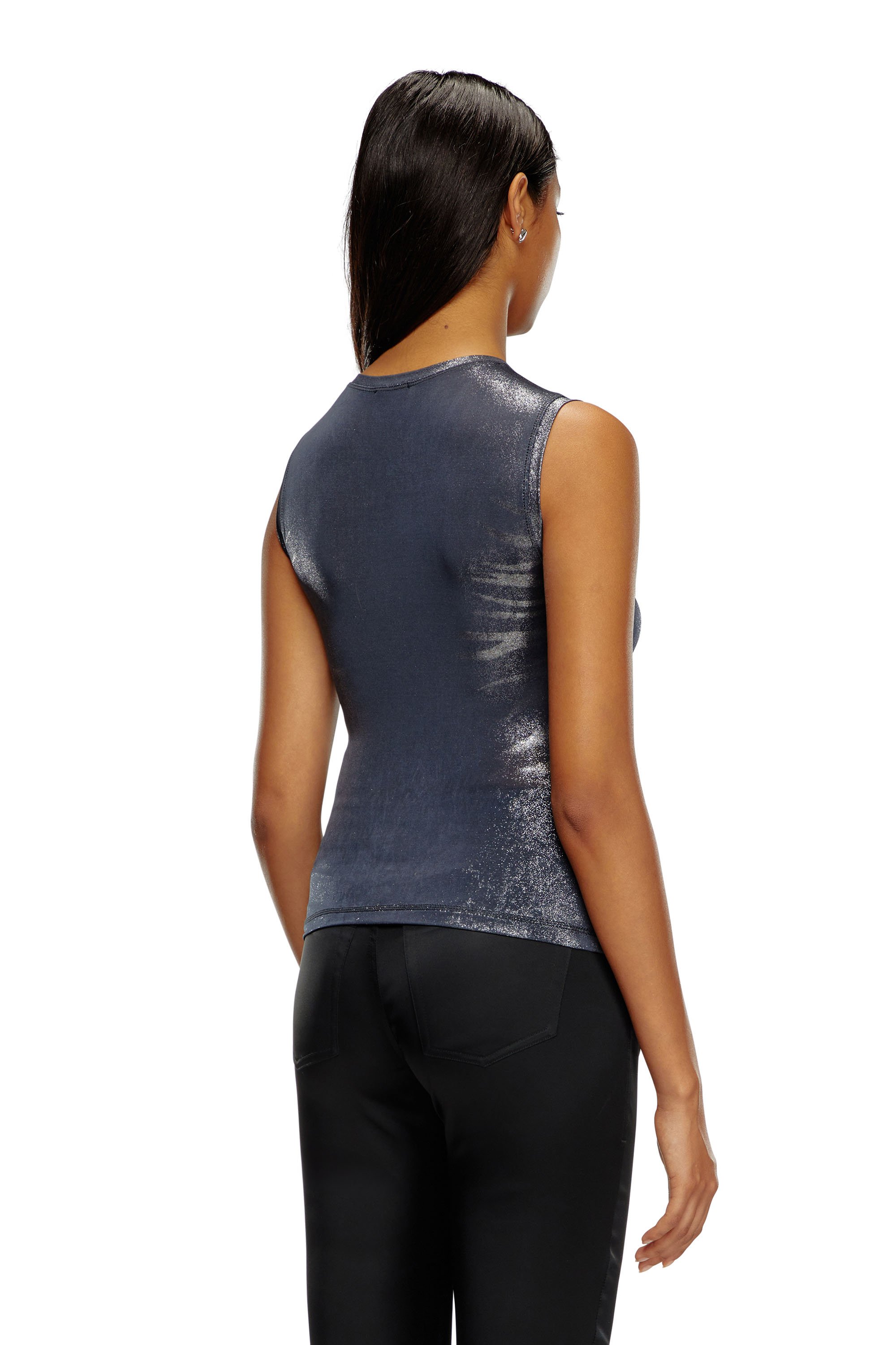 Diesel - T-VEZZY, Woman Metallic tank top with chest slit in Blue - Image 3
