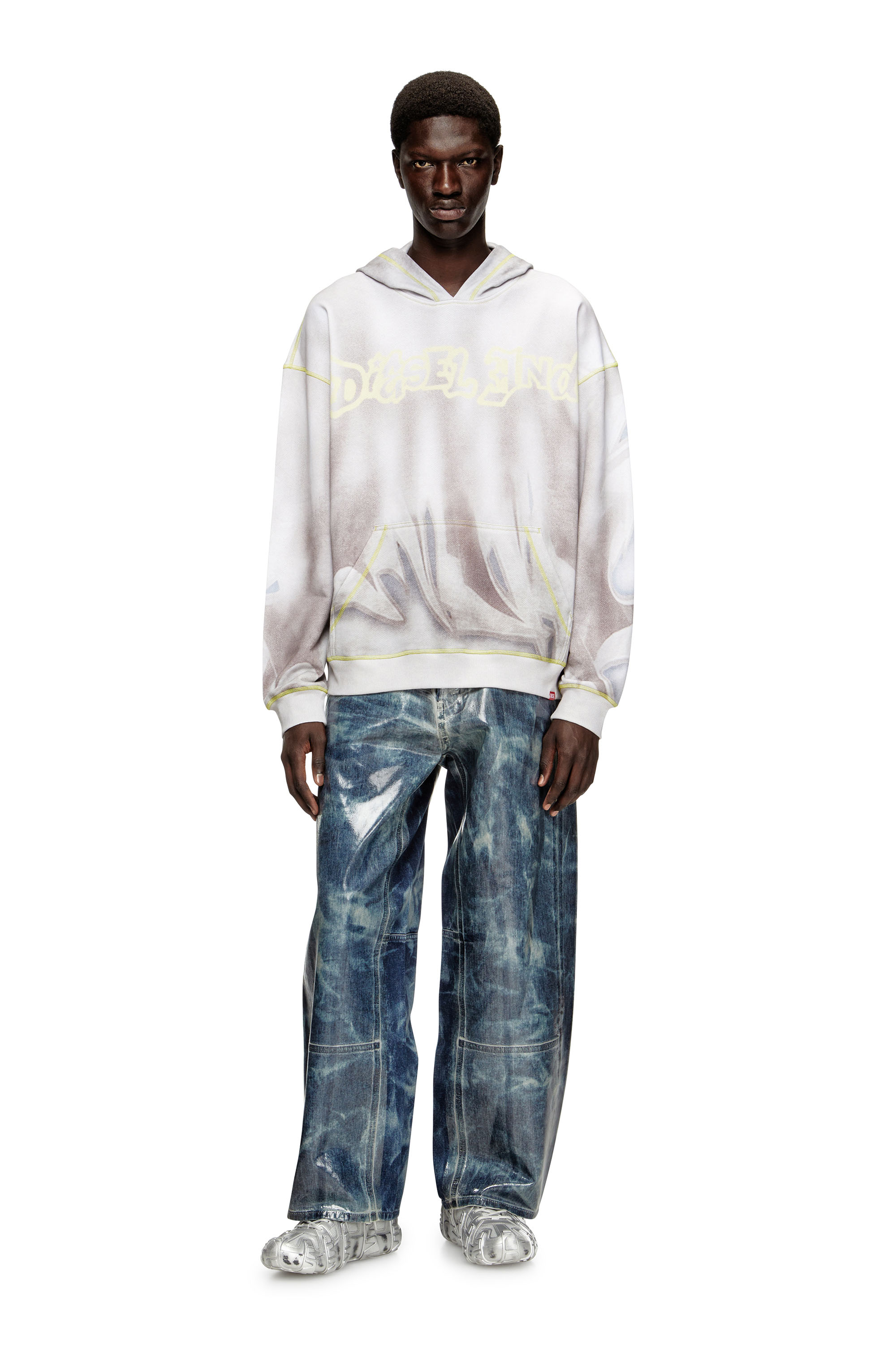 Diesel - S-BOXT-HOOD-SHOW, Man's Hoodie with graffiti print in Light Grey - 2