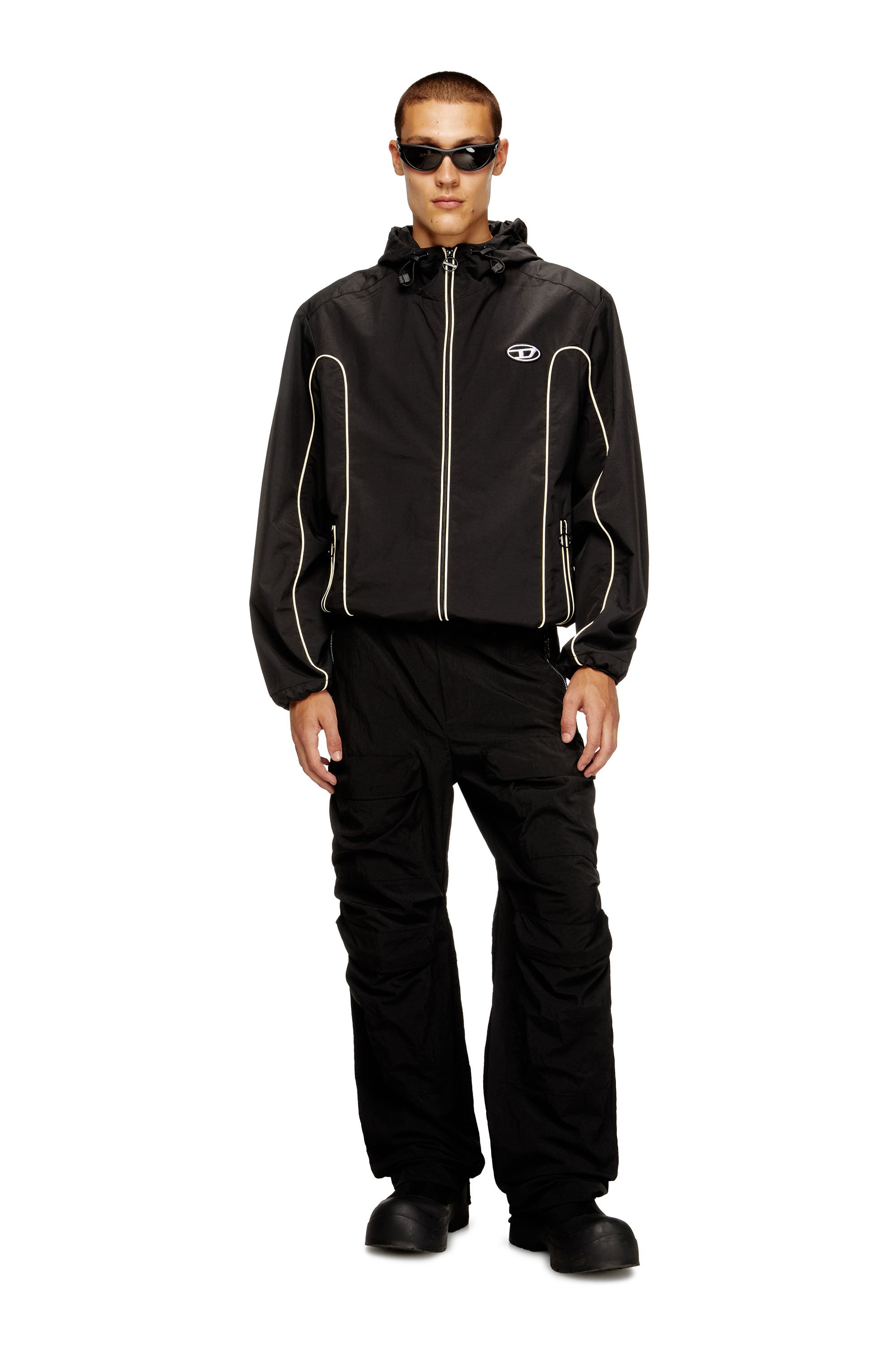 Diesel - J-HIVES, Man's Windbreaker with contrast piping in Black - 1