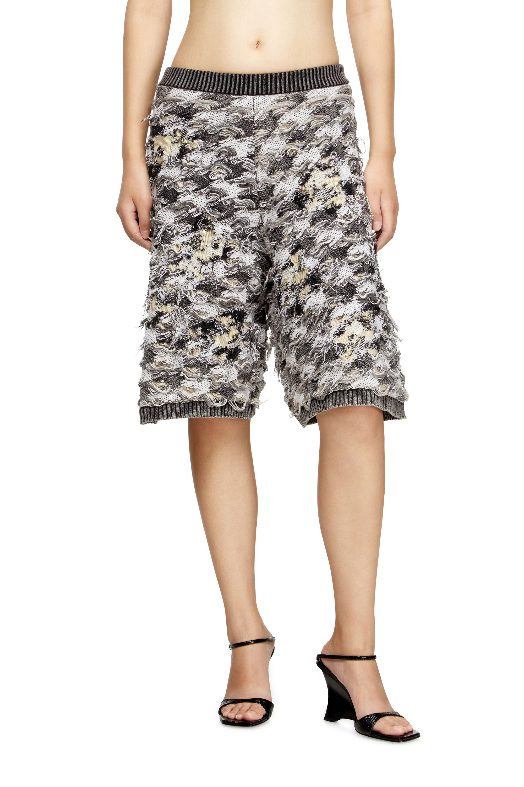 Diesel - M-VANJA, Woman's Destroyed houndstooth-jacquard shorts in Grey/White - 1