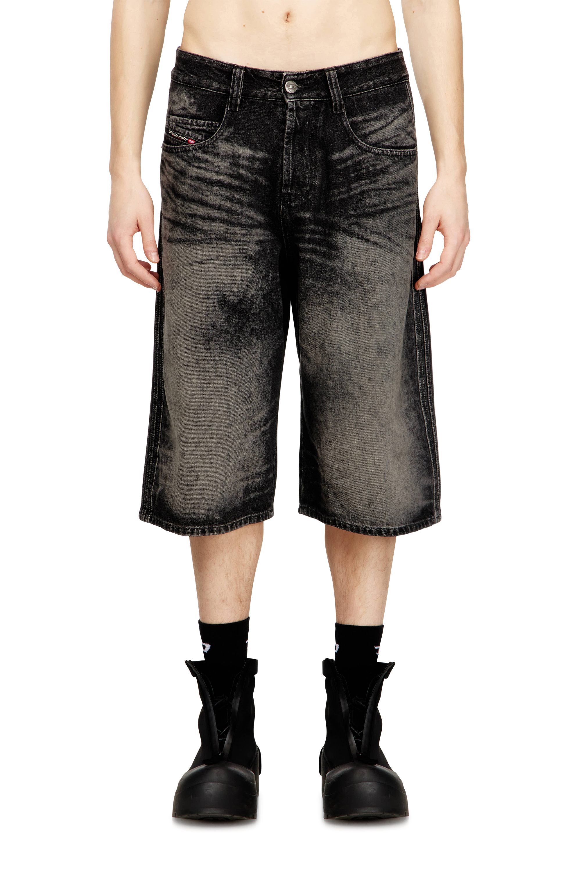 Diesel - D-ENIM-M-SHORT-S, Unisex's Long bermuda shorts in treated cotton-hemp denim in Black - 1
