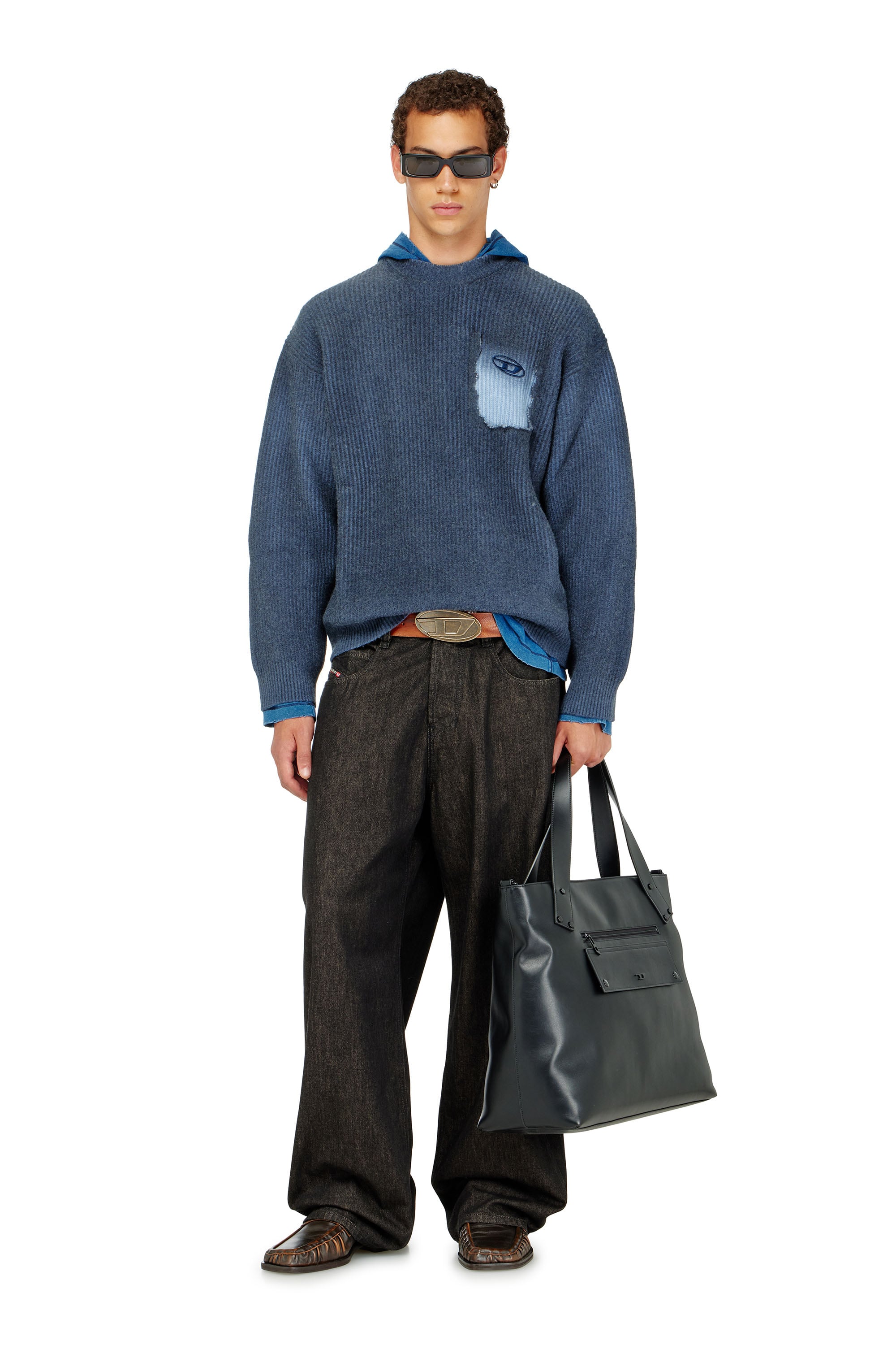 Diesel - K-PICKLER, Man's Wool-blend jumper with mock pocket in Blue - 2