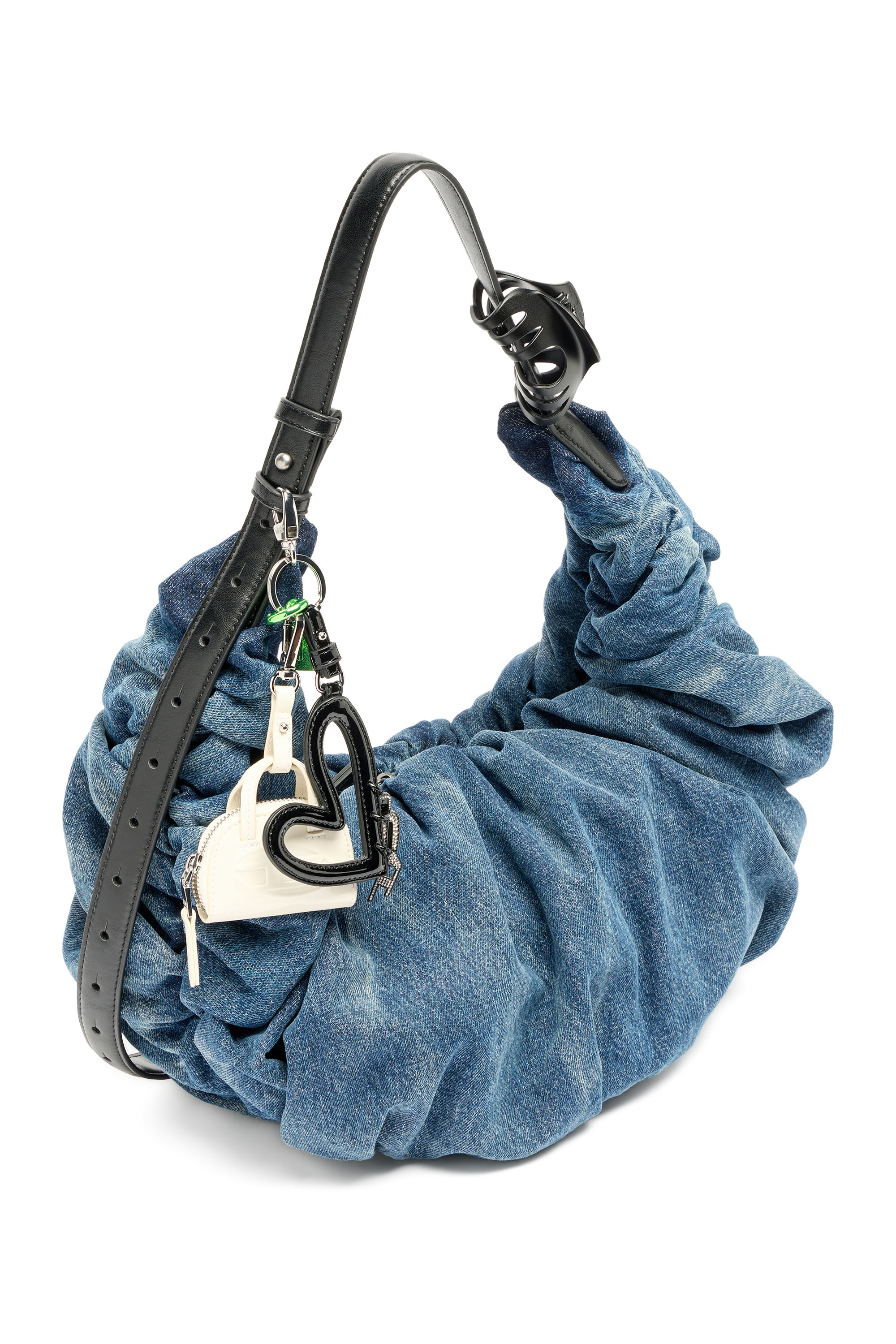 Diesel - GRAB-D HOBO L, Woman's Grab-D-Large scrunched hobo bag in treated denim in Medium blue - 2