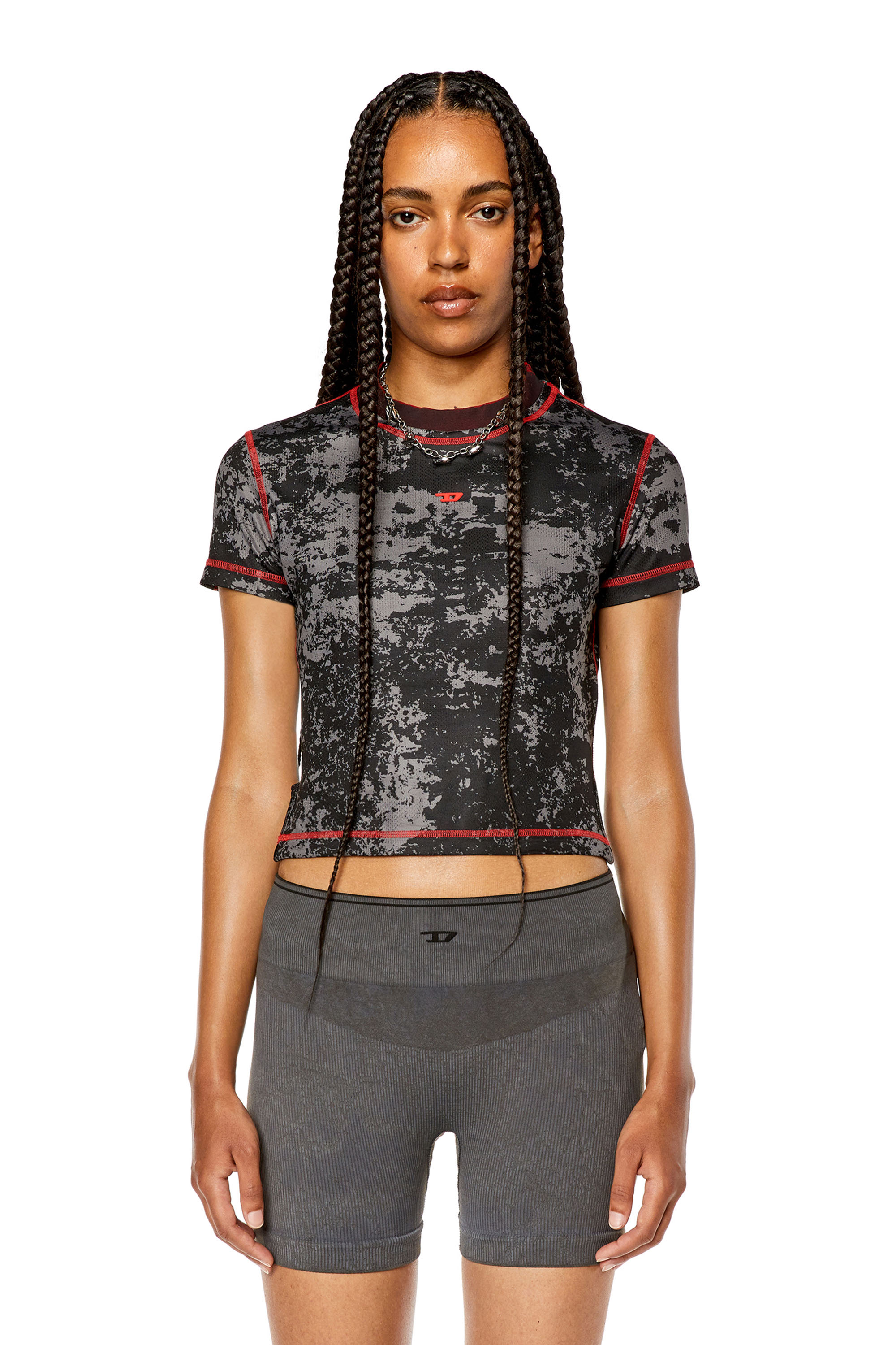 Diesel - AWTEE-NORAH-WT13, Woman Cropped T-shirt with cloudy print in Black - Image 1