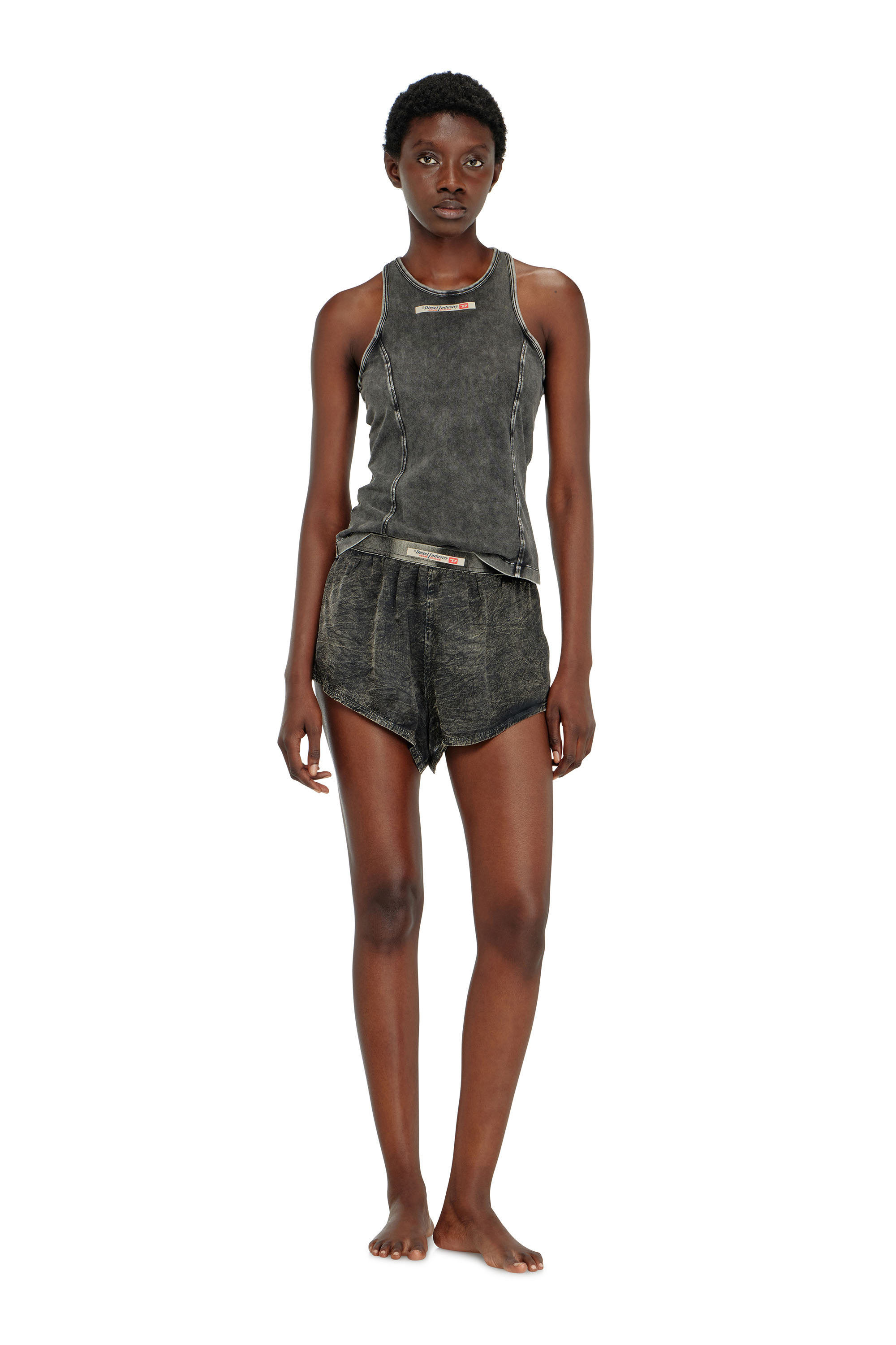Diesel - IRENE-DNM, Woman's Cotton tank top with treated effect in Dark grey - 1