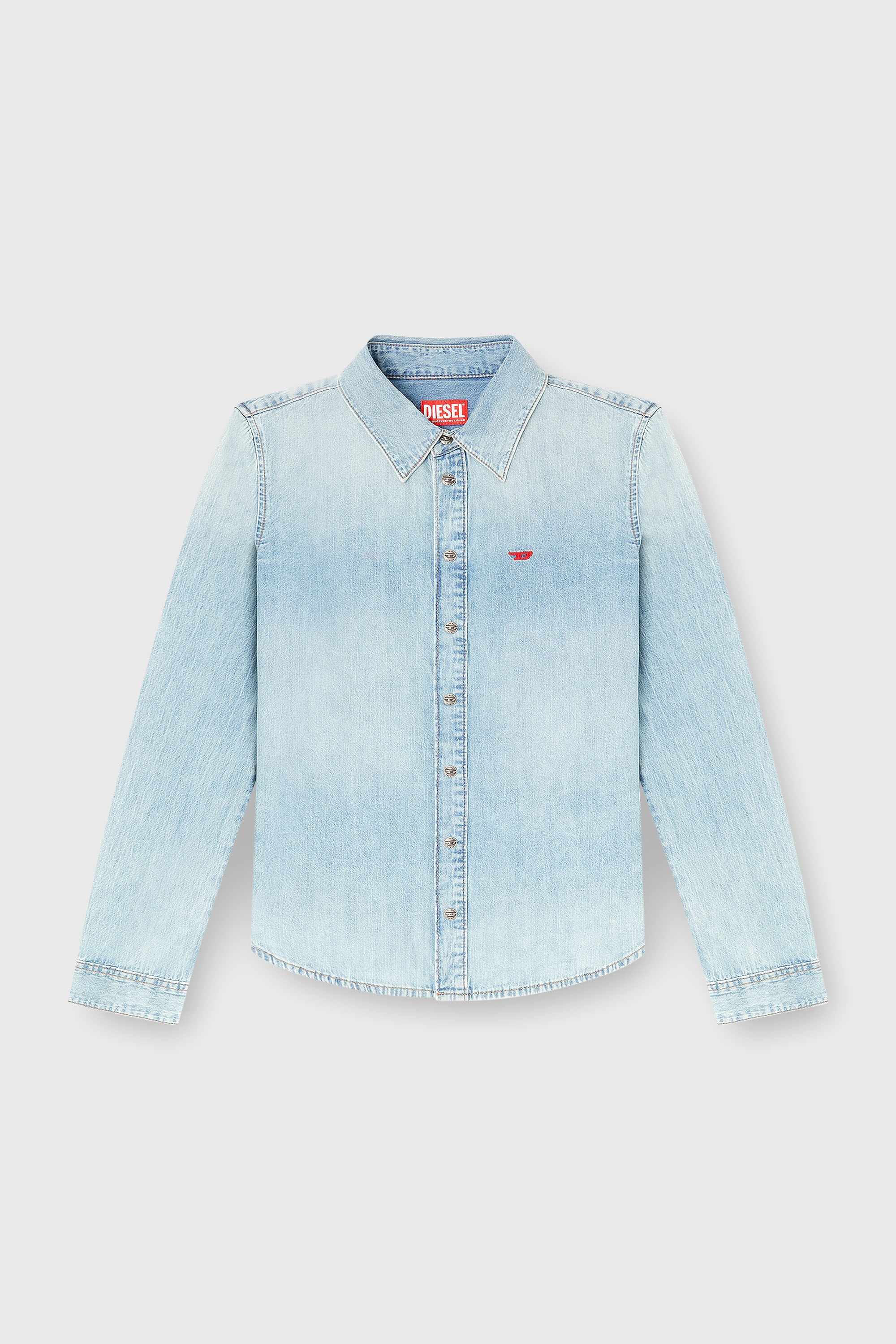 Diesel - DE-EAZY, Woman's Denim shirt with embroidered logo in Light Blue - 1